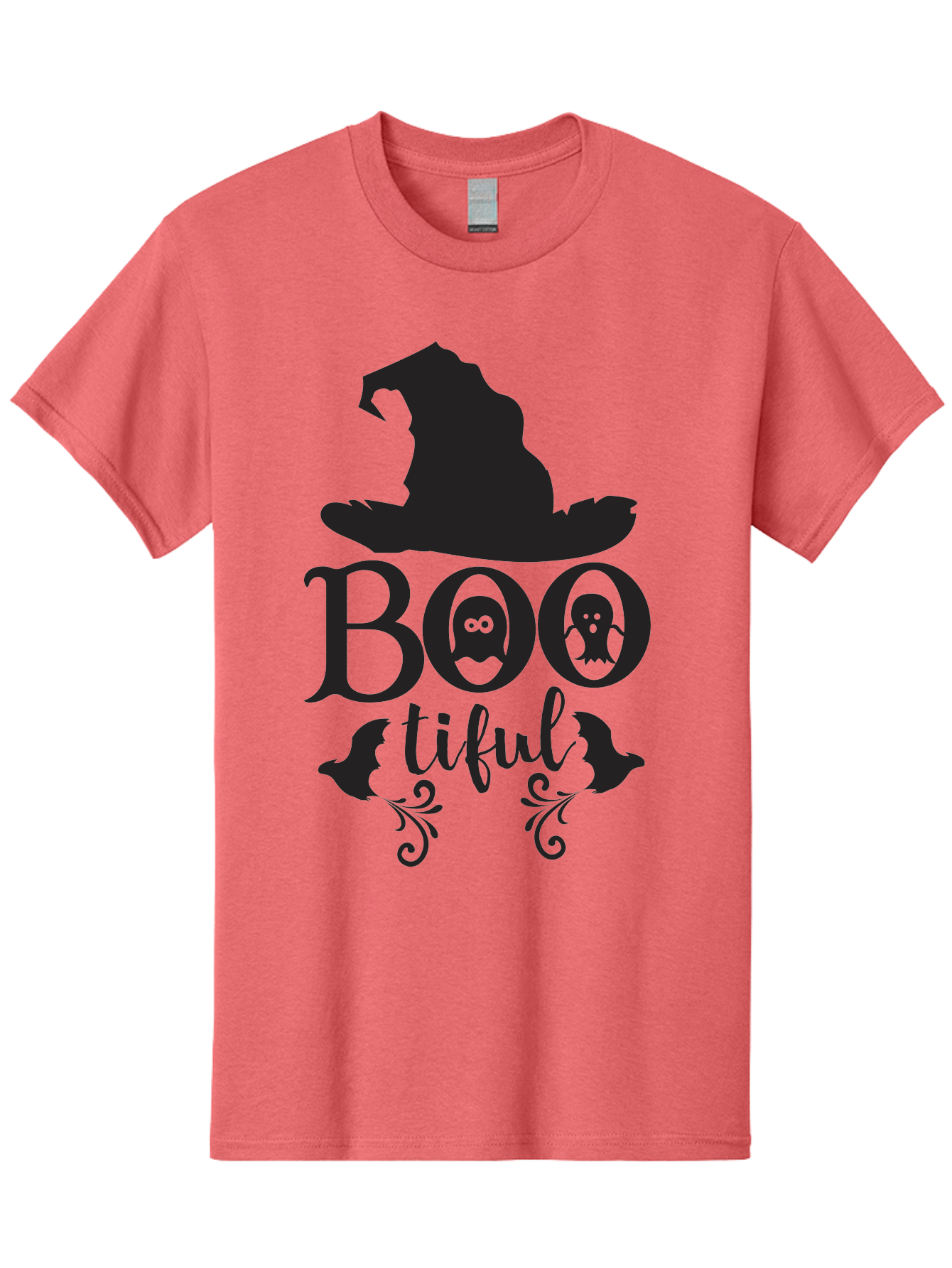 Boo-Tiful Men'S Graphic Tee, 100% Cotton, Comfortable Casual Summer Wear, Machine Washable, Halloween Design, Witch Hat, Ghostly Figures, Boo Tiful, Spooky Decor, Halloween Theme, Gothic Style, Mystical Vibes, Halloween Graphics Aac538