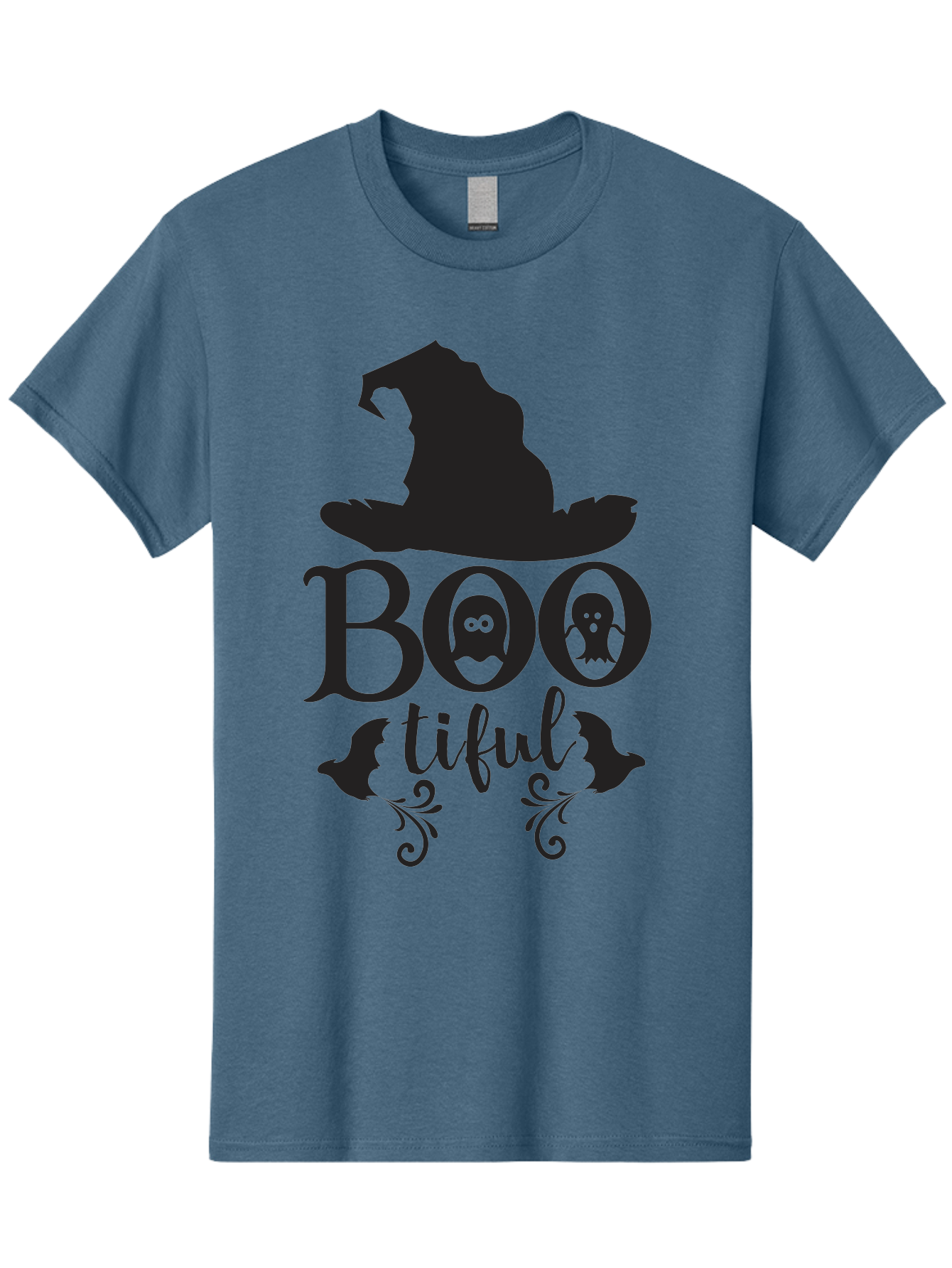 Boo-Tiful Men'S Graphic Tee, 100% Cotton, Comfortable Casual Summer Wear, Machine Washable, Halloween Design, Witch Hat, Ghostly Figures, Boo Tiful, Spooky Decor, Halloween Theme, Gothic Style, Mystical Vibes, Halloween Graphics Aac538
