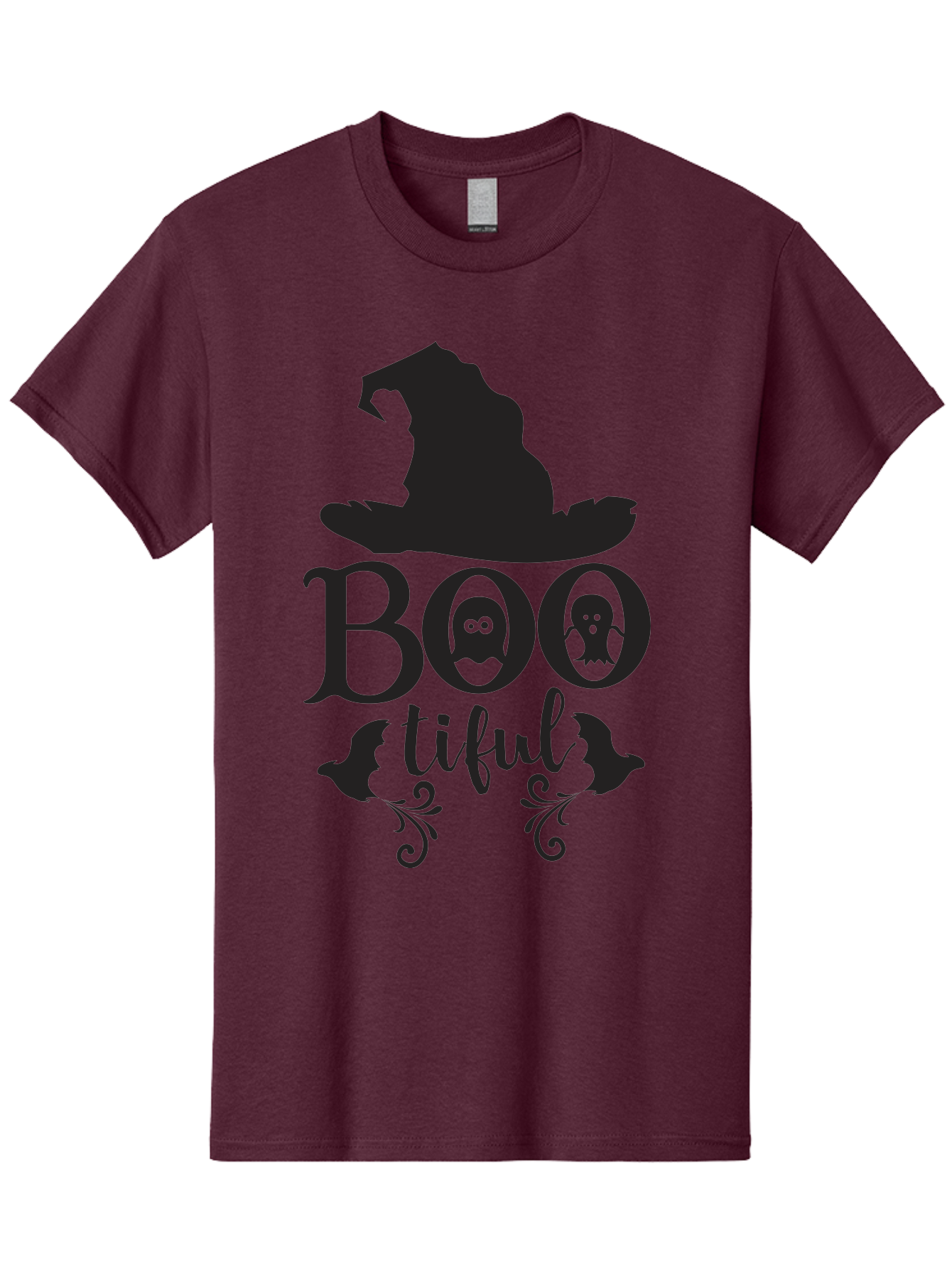 Boo-Tiful Men'S Graphic Tee, 100% Cotton, Comfortable Casual Summer Wear, Machine Washable, Halloween Design, Witch Hat, Ghostly Figures, Boo Tiful, Spooky Decor, Halloween Theme, Gothic Style, Mystical Vibes, Halloween Graphics Aac538