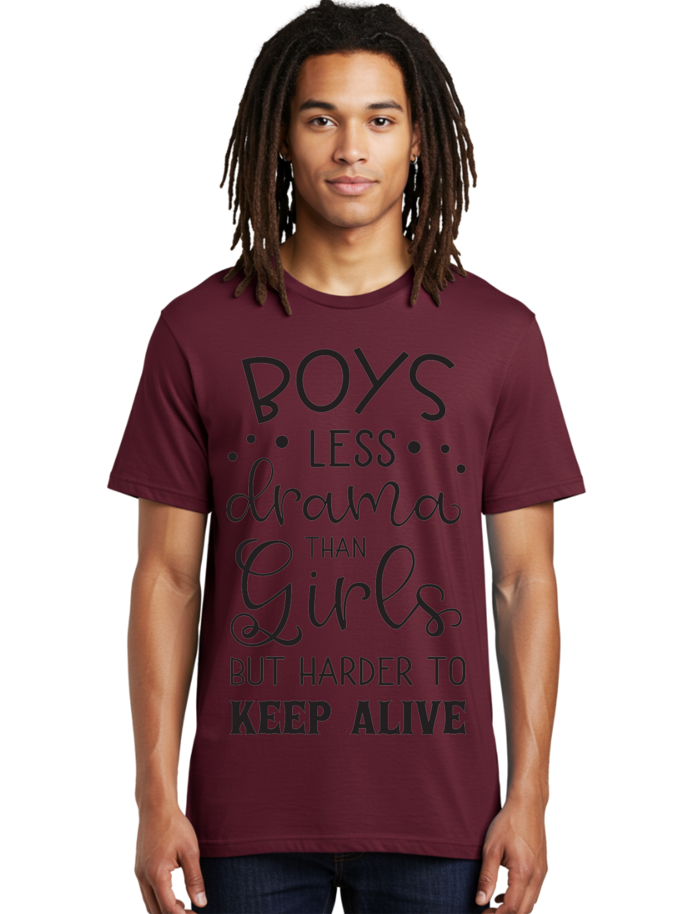 Boys-Less-Drama-Than-Girls-But-Harder-To-Keep-Alive Men'S Graphic Tee, 100% Cotton, Comfortable Casual Summer Wear, Machine Washable, Funny Quotes, Humorous Sayings, Boys Vs Girls, Witty Humor, Playful Teasing, Sassy Phrases, Aac541