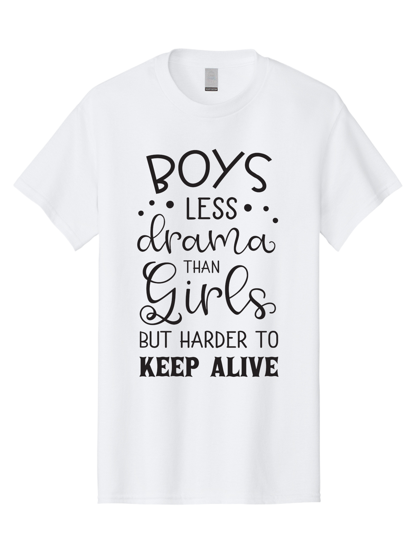 Boys-Less-Drama-Than-Girls-But-Harder-To-Keep-Alive Men'S Graphic Tee, 100% Cotton, Comfortable Casual Summer Wear, Machine Washable, Funny Quotes, Humorous Sayings, Boys Vs Girls, Witty Humor, Playful Teasing, Sassy Phrases, Aac541