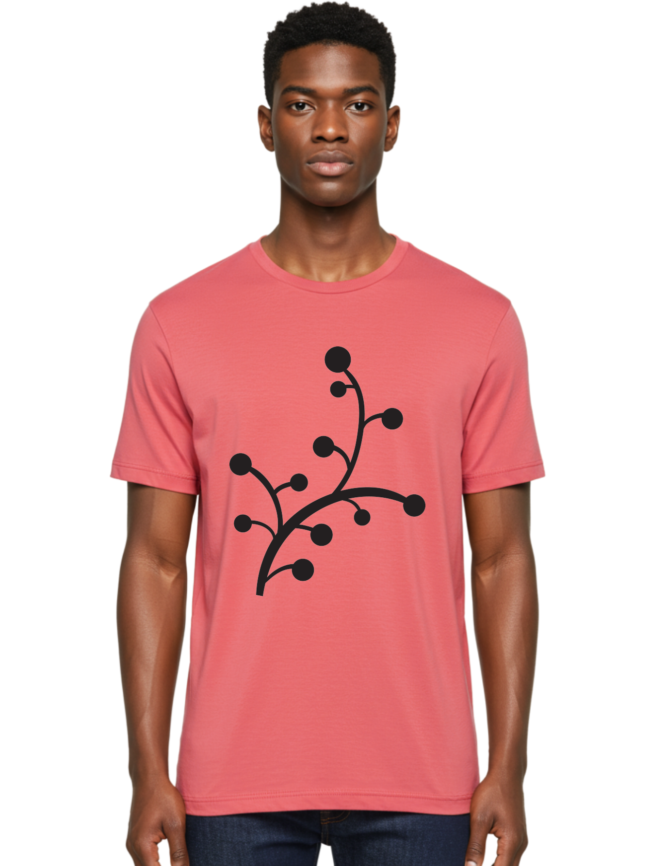 Branched-Stem Men'S Graphic Tee, 100% Cotton, Comfortable Casual Summer Wear, Machine Washable, Mistletoe Silhouette, Minimalist Design, Black And Green Color Scheme, Festive Decor, Holiday Icon, Christmas Symbol, Simple Graphics, Aac543