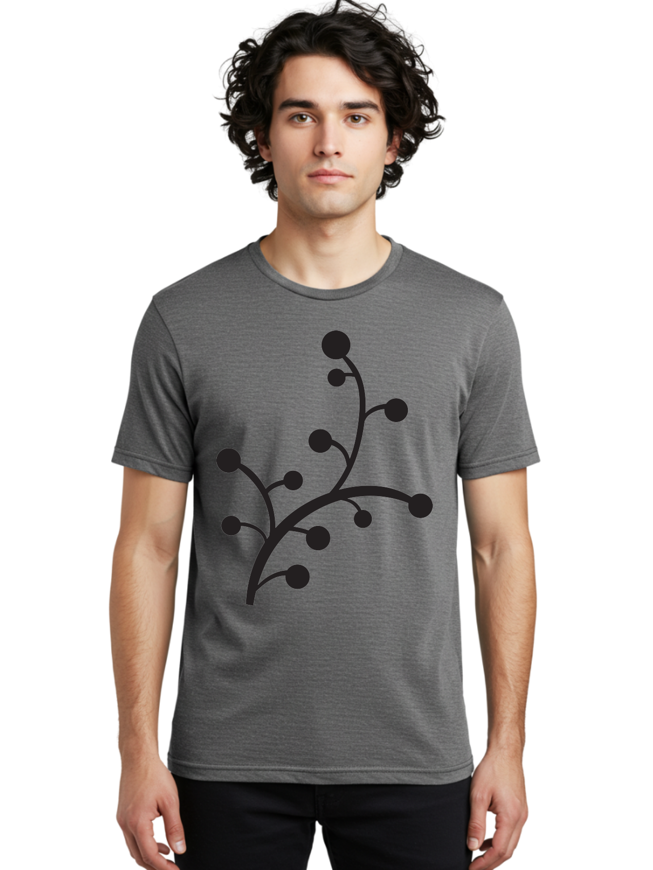 Branched-Stem Men'S Graphic Tee, 100% Cotton, Comfortable Casual Summer Wear, Machine Washable, Mistletoe Silhouette, Minimalist Design, Black And Green Color Scheme, Festive Decor, Holiday Icon, Christmas Symbol, Simple Graphics, Aac543