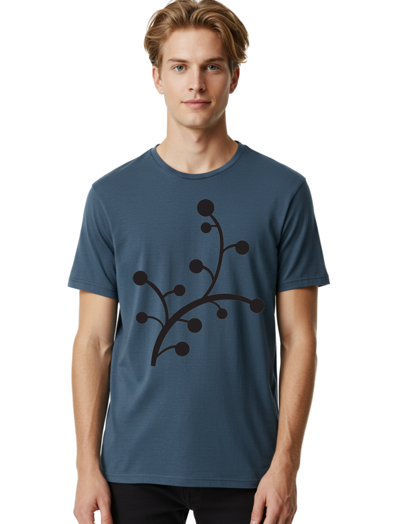 Branched-Stem Men'S Graphic Tee, 100% Cotton, Comfortable Casual Summer Wear, Machine Washable, Mistletoe Silhouette, Minimalist Design, Black And Green Color Scheme, Festive Decor, Holiday Icon, Christmas Symbol, Simple Graphics, Aac543