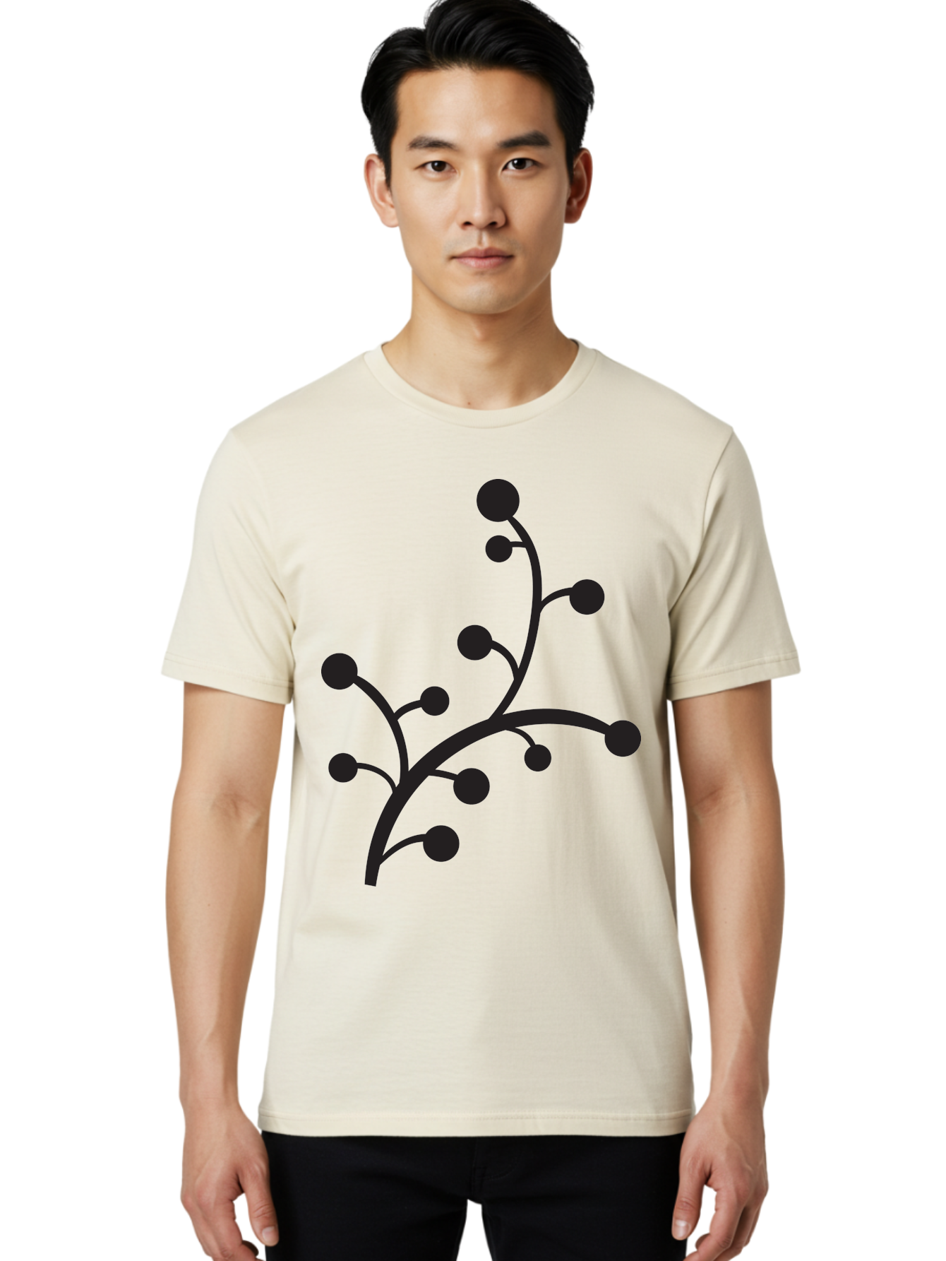 Branched-Stem Men'S Graphic Tee, 100% Cotton, Comfortable Casual Summer Wear, Machine Washable, Mistletoe Silhouette, Minimalist Design, Black And Green Color Scheme, Festive Decor, Holiday Icon, Christmas Symbol, Simple Graphics, Aac543