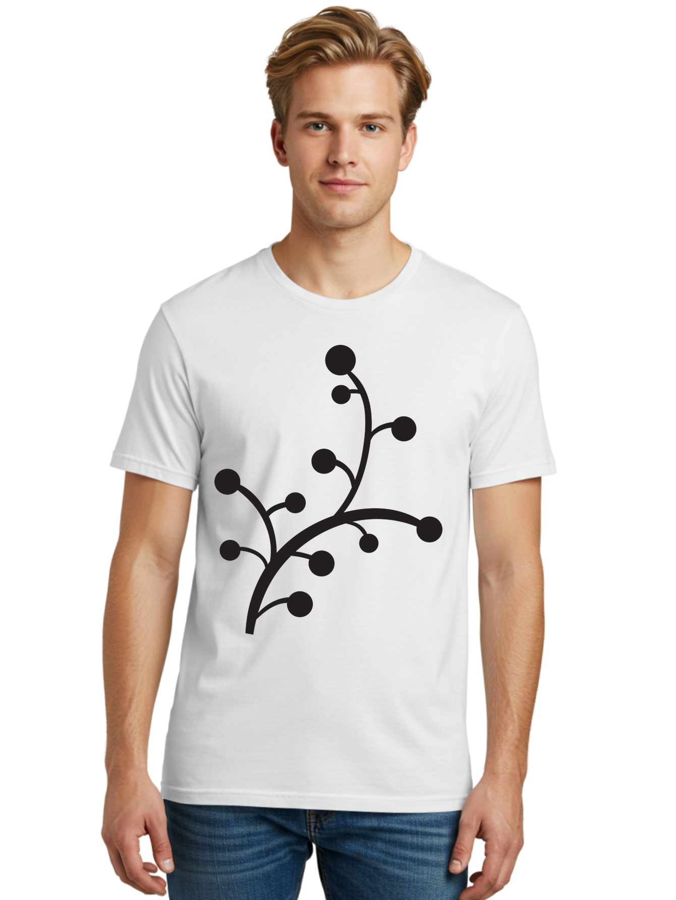 Branched-Stem Men'S Graphic Tee, 100% Cotton, Comfortable Casual Summer Wear, Machine Washable, Mistletoe Silhouette, Minimalist Design, Black And Green Color Scheme, Festive Decor, Holiday Icon, Christmas Symbol, Simple Graphics, Aac543