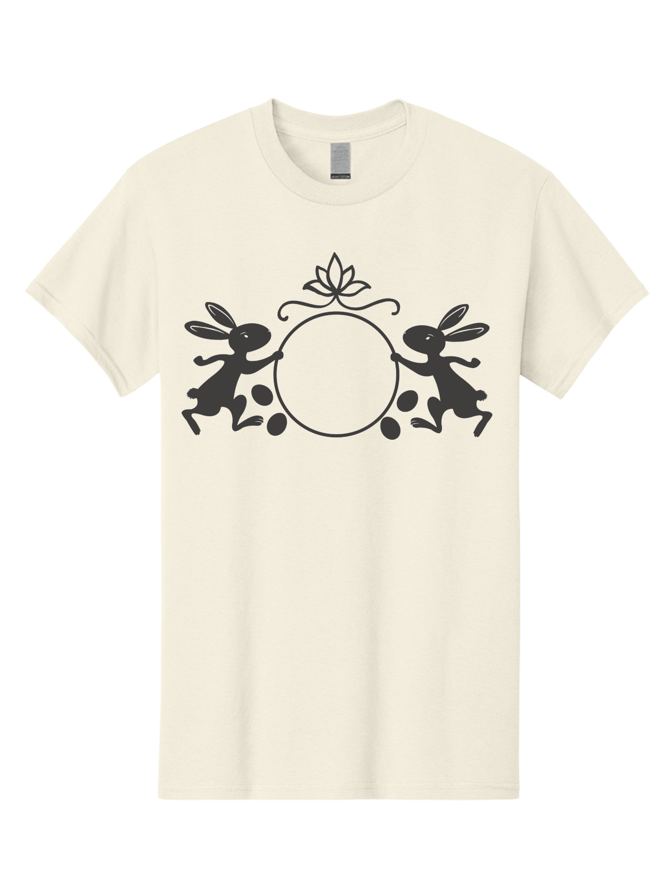 Bunnies-And-Eggs-Frame Men'S Graphic Tee, 100% Cotton, Comfortable Casual Summer Wear, Machine Washable, Easter Bunnies, Holding Circle, Eggs, Floral Decor, Spring Theme, Easter Eggs, Bunny Silhouette, Pastel Colors, Easter Decoration Aac548