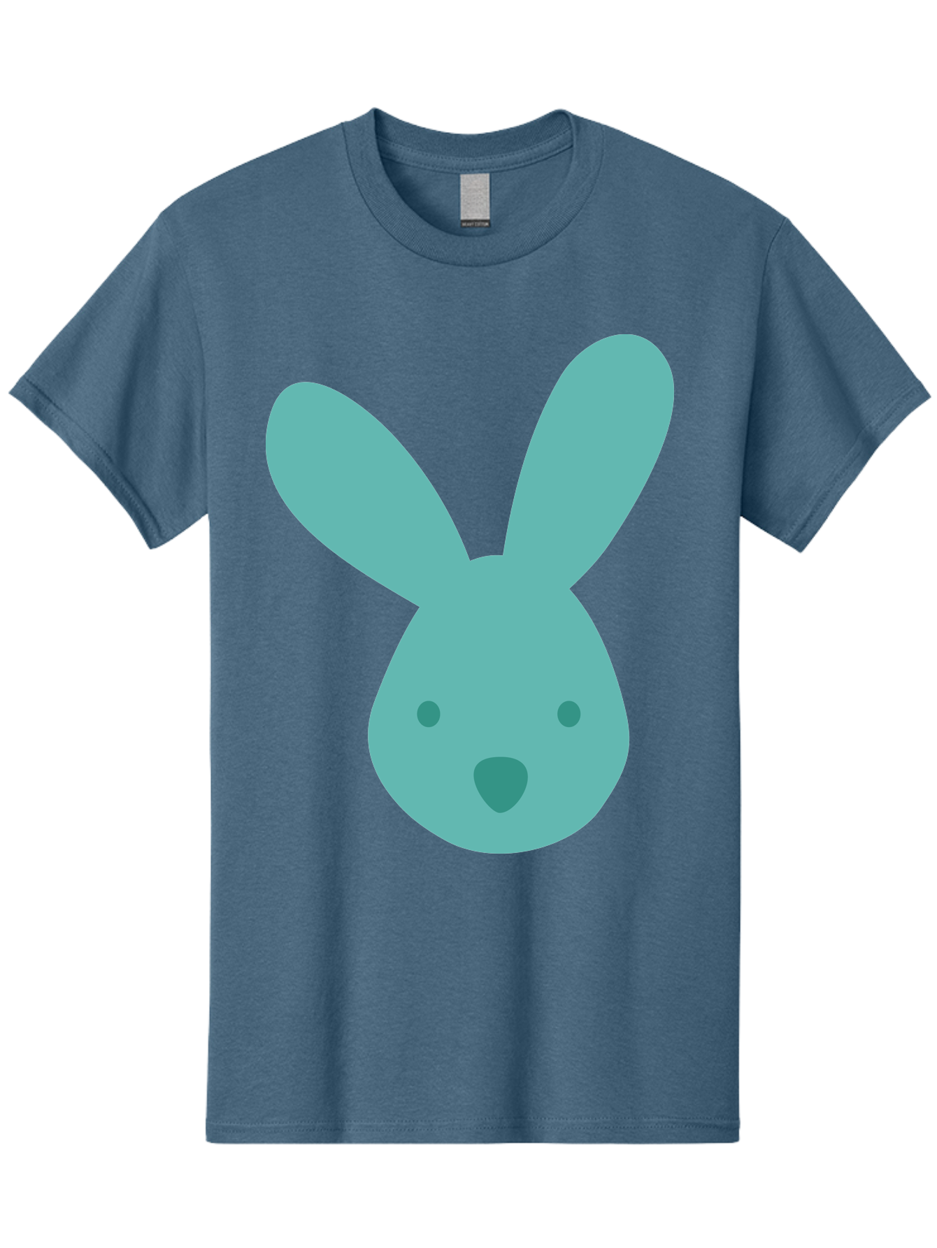 Bunny-Head Men'S Graphic Tee, 100% Cotton, Comfortable Casual Summer Wear, Machine Washable, Cartoon Bunny, Teal Rabbit, Simple Design, Cute Face, Digital Illustration, Easter Theme, Minimalist Art, Pastel Colors Aac550