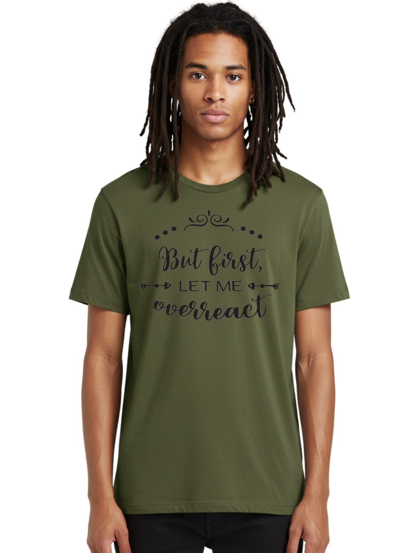 But-First-Let-Me-Overreact Men'S Graphic Tee, 100% Cotton, Comfortable Casual Summer Wear, Machine Washable, Funny Quote, Sassy Phrases, Overreaction, Humor, Sarcastic Sayings, Witty Remarks, Inspirational Quotes, Motivational Phrases Aac552
