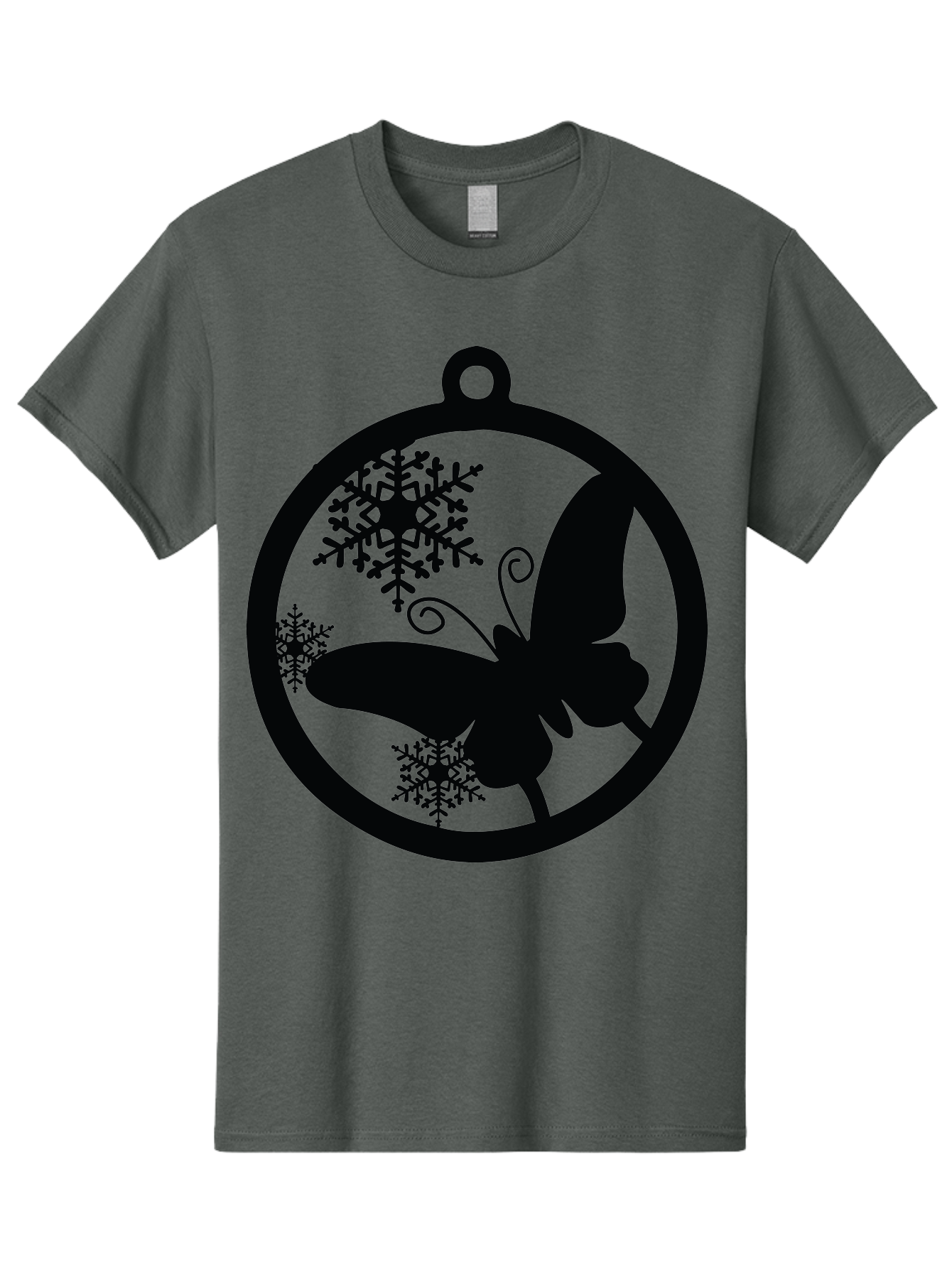 Butterfly-Ornament Men'S Graphic Tee, 100% Cotton, Comfortable Casual Summer Wear, Machine Washable, Butterfly, Snowflakes, Ornament, Winter Decor, Festive Design, Holiday Theme, Delicate Patterns, Intricate Details, Christmas Decoration Aac553