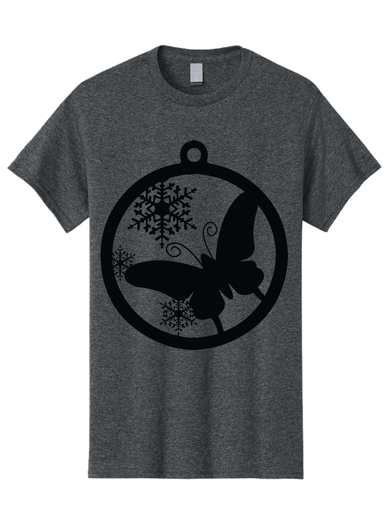 Butterfly-Ornament Men'S Graphic Tee, 100% Cotton, Comfortable Casual Summer Wear, Machine Washable, Butterfly, Snowflakes, Ornament, Winter Decor, Festive Design, Holiday Theme, Delicate Patterns, Intricate Details, Christmas Decoration Aac553