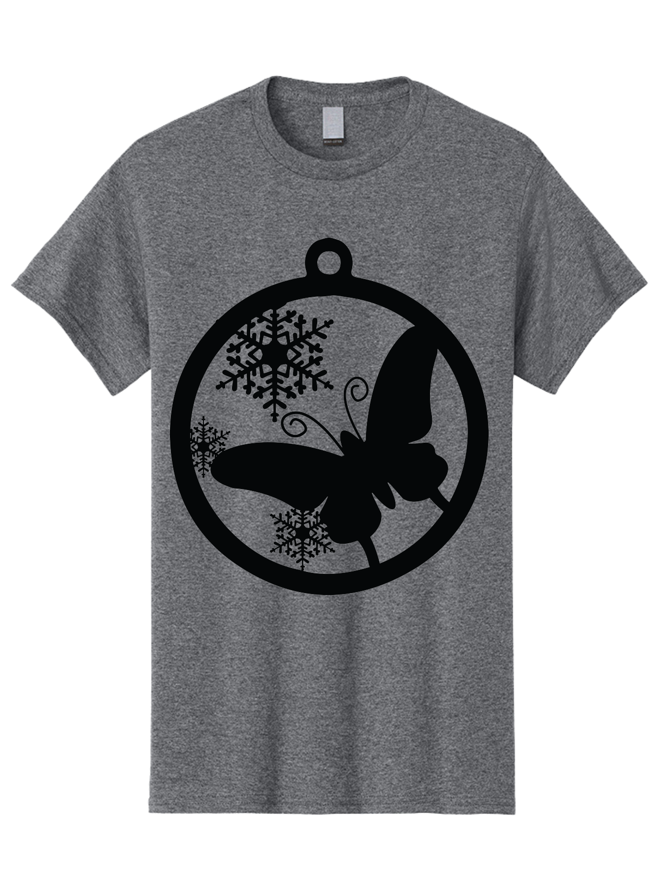 Butterfly-Ornament Men'S Graphic Tee, 100% Cotton, Comfortable Casual Summer Wear, Machine Washable, Butterfly, Snowflakes, Ornament, Winter Decor, Festive Design, Holiday Theme, Delicate Patterns, Intricate Details, Christmas Decoration Aac553