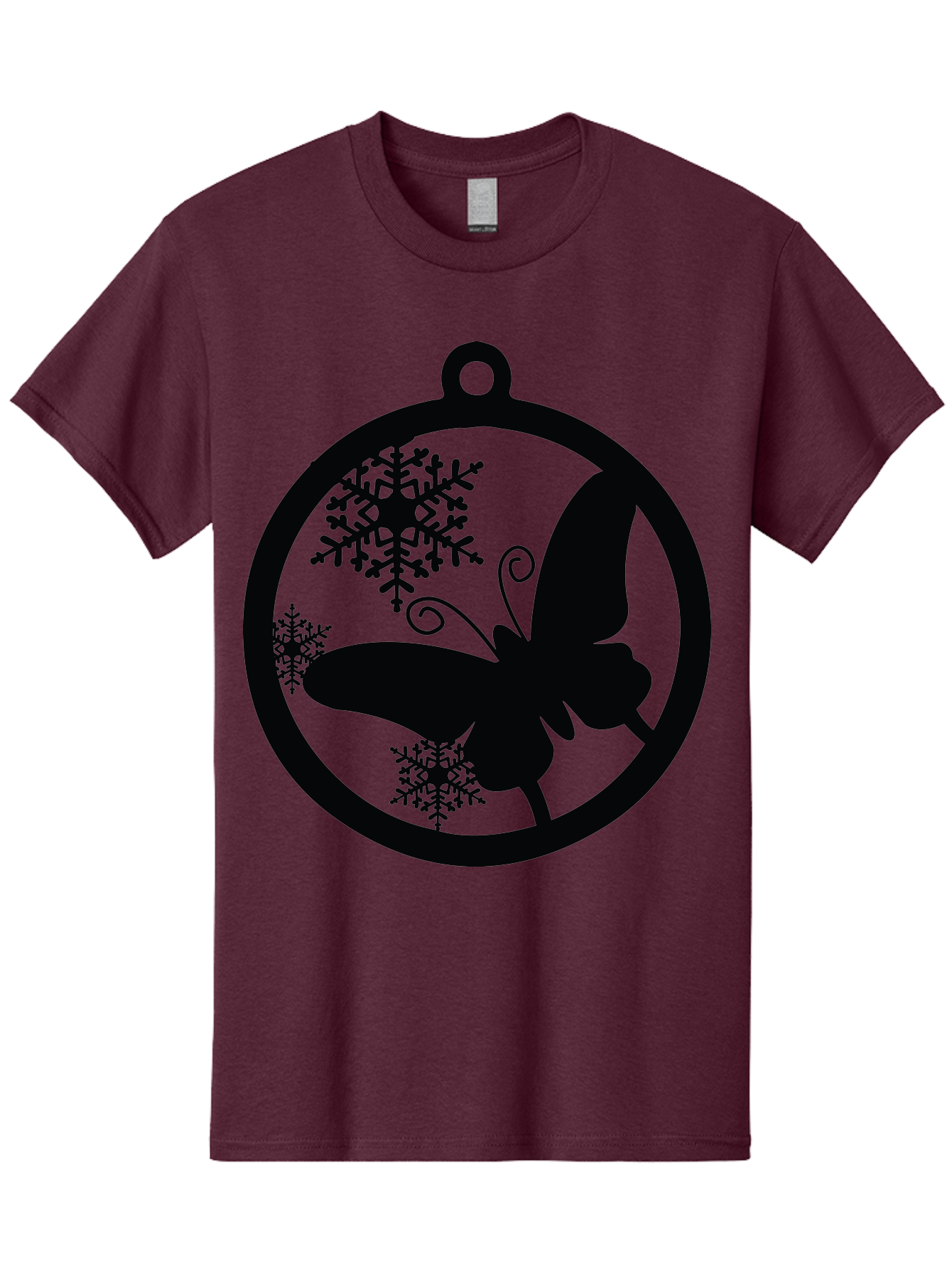 Butterfly-Ornament Men'S Graphic Tee, 100% Cotton, Comfortable Casual Summer Wear, Machine Washable, Butterfly, Snowflakes, Ornament, Winter Decor, Festive Design, Holiday Theme, Delicate Patterns, Intricate Details, Christmas Decoration Aac553