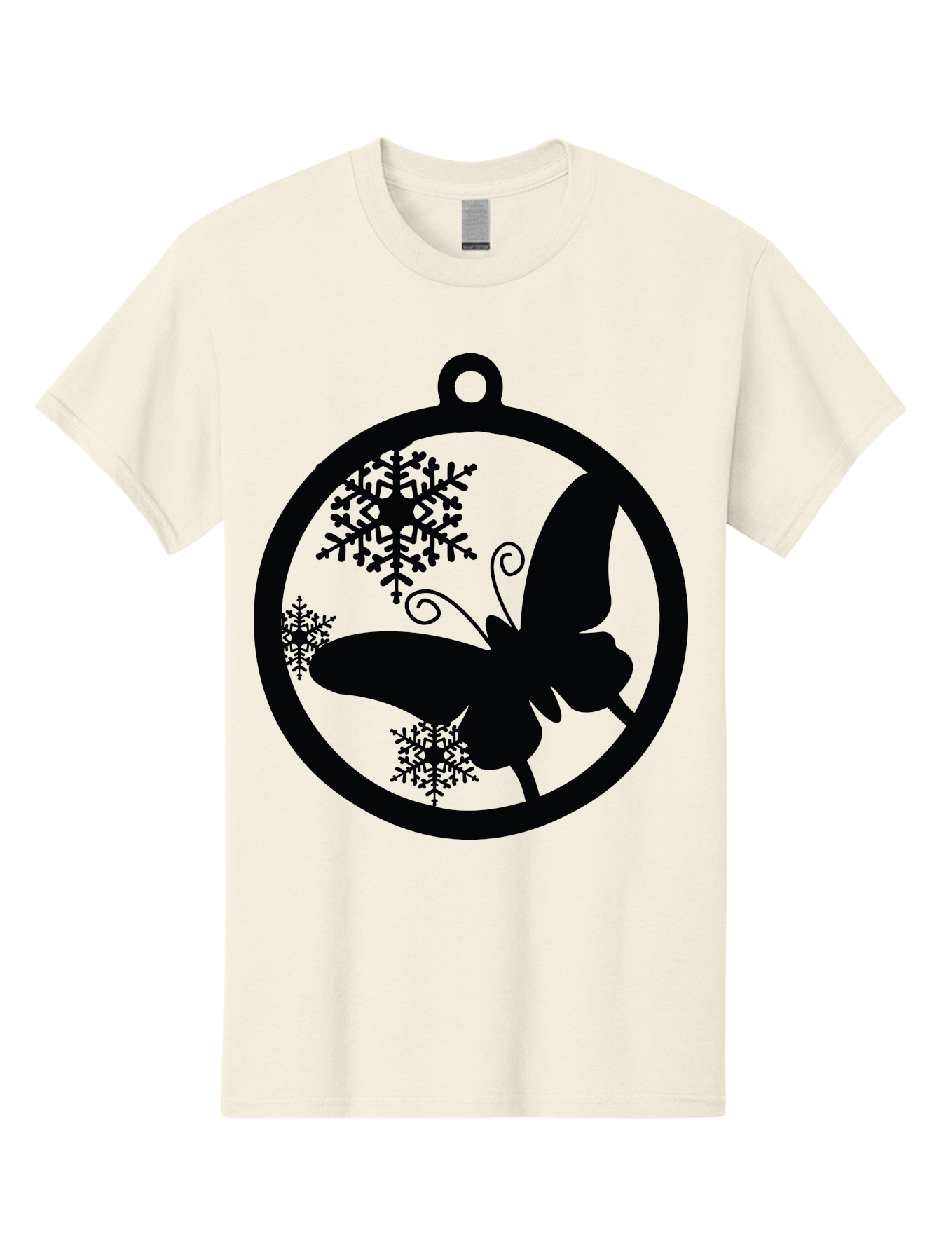 Butterfly-Ornament Men'S Graphic Tee, 100% Cotton, Comfortable Casual Summer Wear, Machine Washable, Butterfly, Snowflakes, Ornament, Winter Decor, Festive Design, Holiday Theme, Delicate Patterns, Intricate Details, Christmas Decoration Aac553