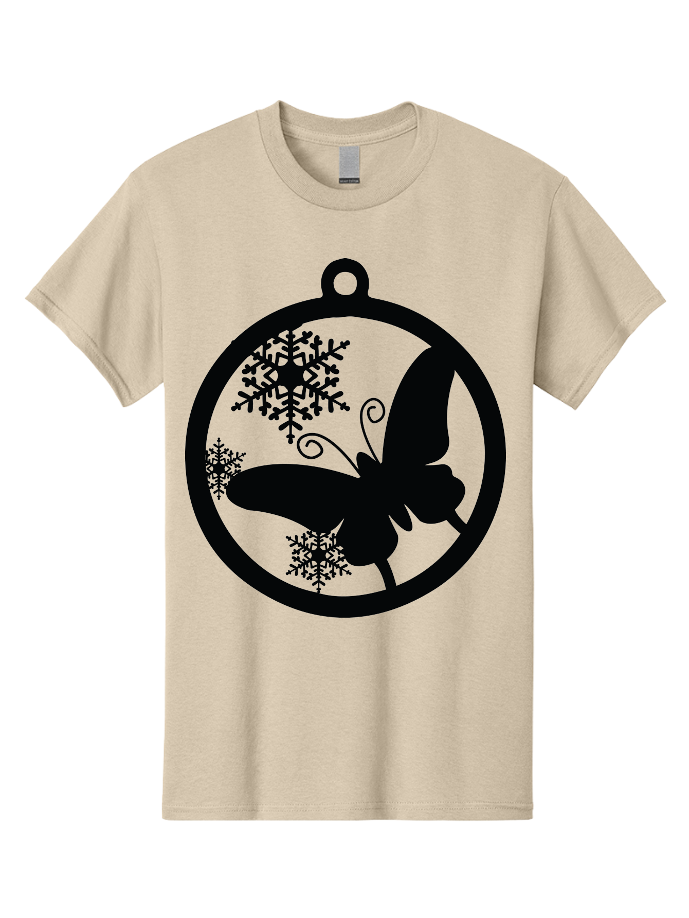 Butterfly-Ornament Men'S Graphic Tee, 100% Cotton, Comfortable Casual Summer Wear, Machine Washable, Butterfly, Snowflakes, Ornament, Winter Decor, Festive Design, Holiday Theme, Delicate Patterns, Intricate Details, Christmas Decoration Aac553