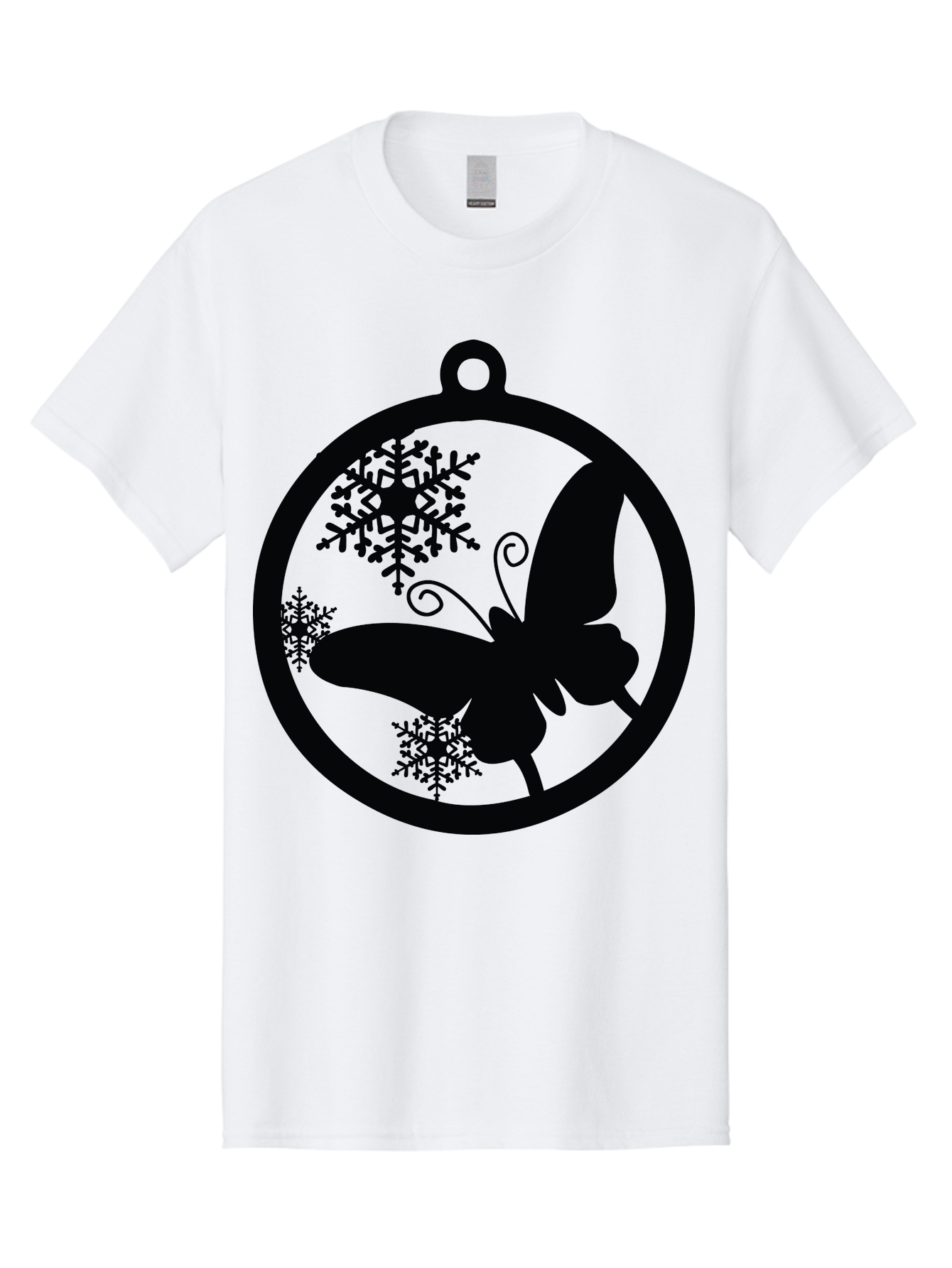 Butterfly-Ornament Men'S Graphic Tee, 100% Cotton, Comfortable Casual Summer Wear, Machine Washable, Butterfly, Snowflakes, Ornament, Winter Decor, Festive Design, Holiday Theme, Delicate Patterns, Intricate Details, Christmas Decoration Aac553
