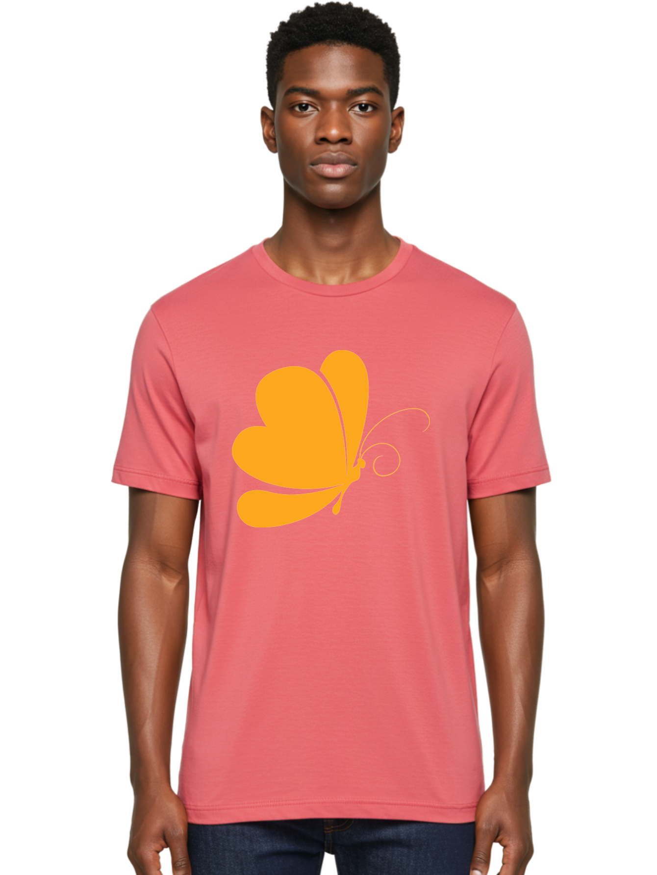Butterfly Men'S Graphic Tee, 100% Cotton, Comfortable Casual Summer Wear, Machine Washable, Orange Butterfly, Minimalist Design, Stylized Insect, Delicate Features, Orange Silhouette, Butterfly Wings, Simple Shapes, Graphic Illustration, Aac554