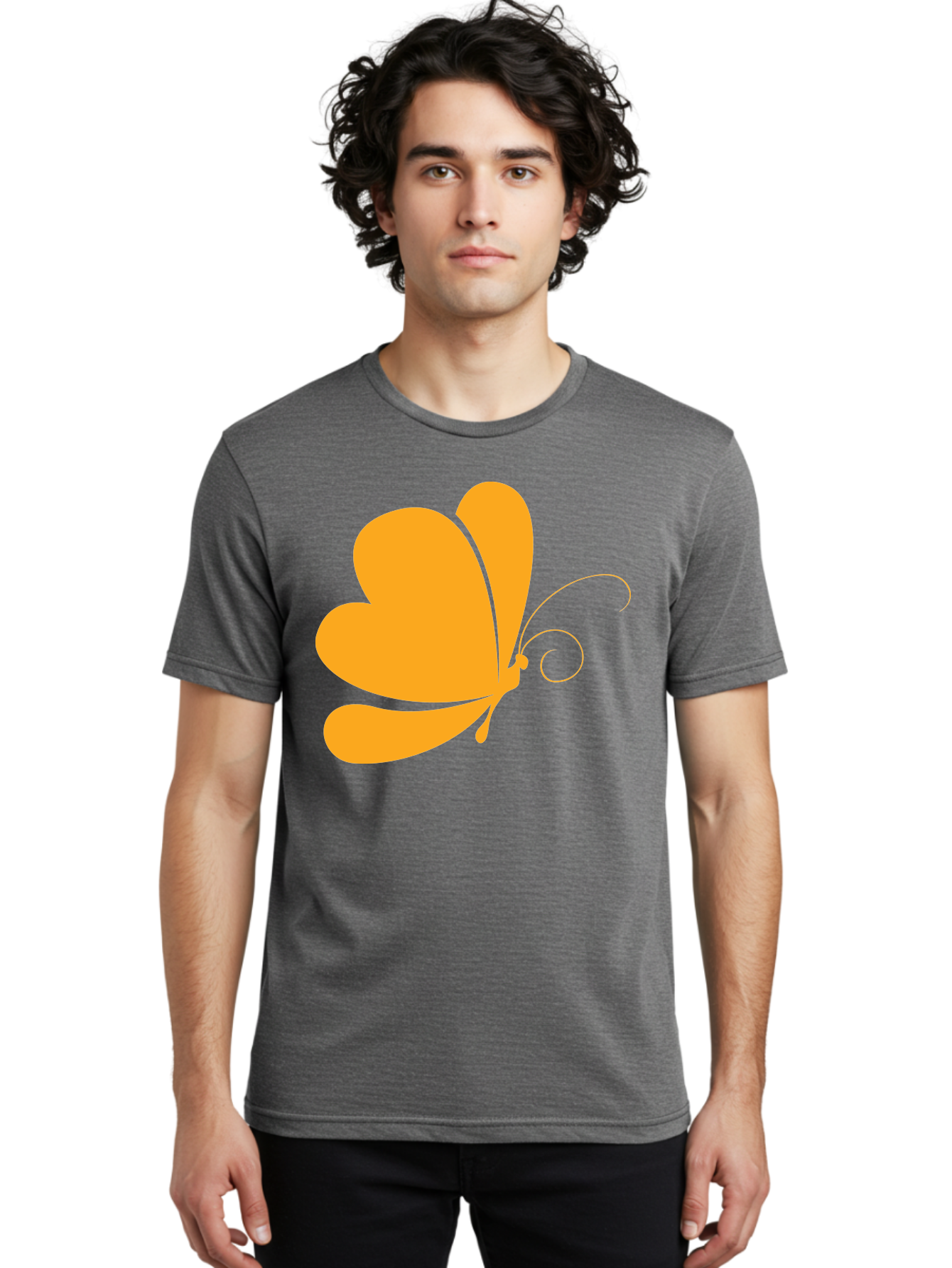 Butterfly Men'S Graphic Tee, 100% Cotton, Comfortable Casual Summer Wear, Machine Washable, Orange Butterfly, Minimalist Design, Stylized Insect, Delicate Features, Orange Silhouette, Butterfly Wings, Simple Shapes, Graphic Illustration, Aac554