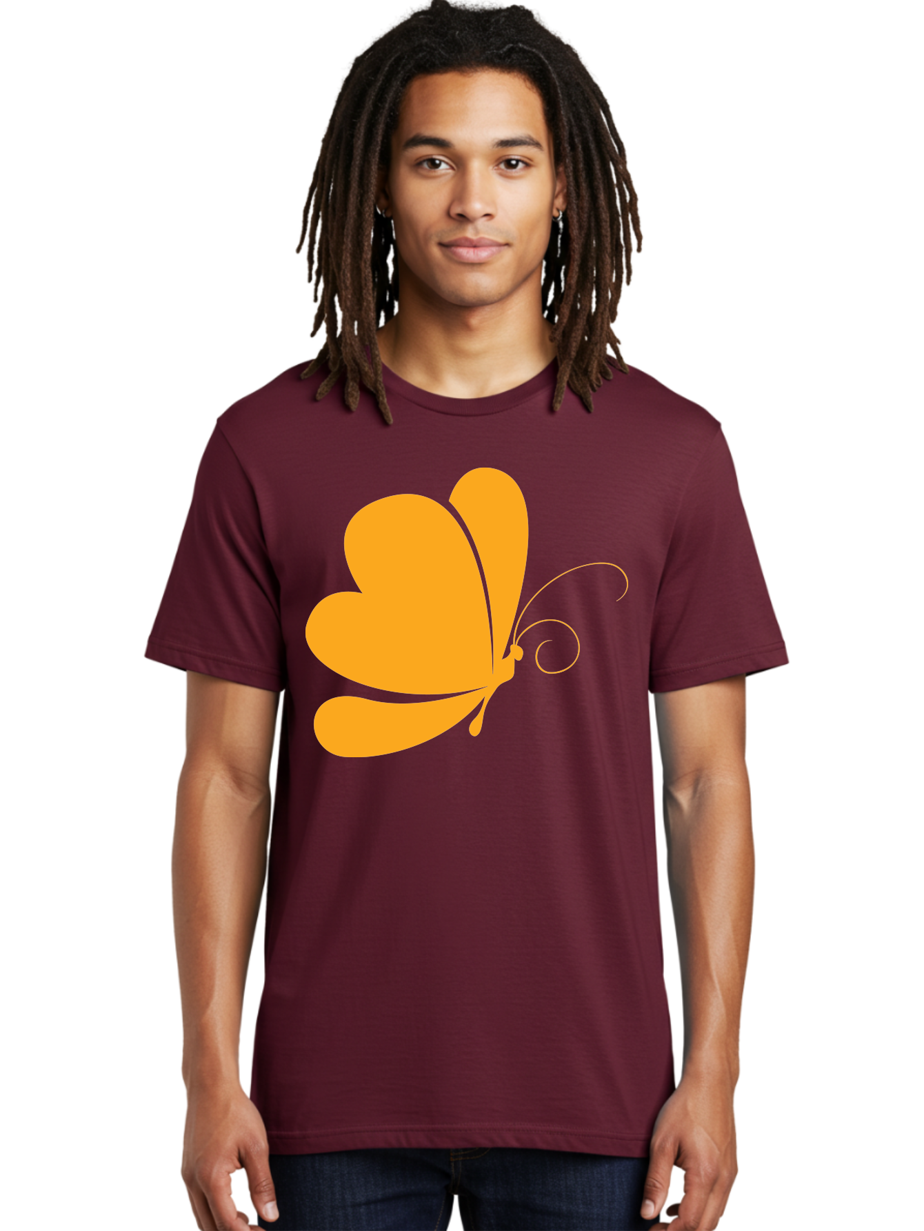 Butterfly Men'S Graphic Tee, 100% Cotton, Comfortable Casual Summer Wear, Machine Washable, Orange Butterfly, Minimalist Design, Stylized Insect, Delicate Features, Orange Silhouette, Butterfly Wings, Simple Shapes, Graphic Illustration, Aac554