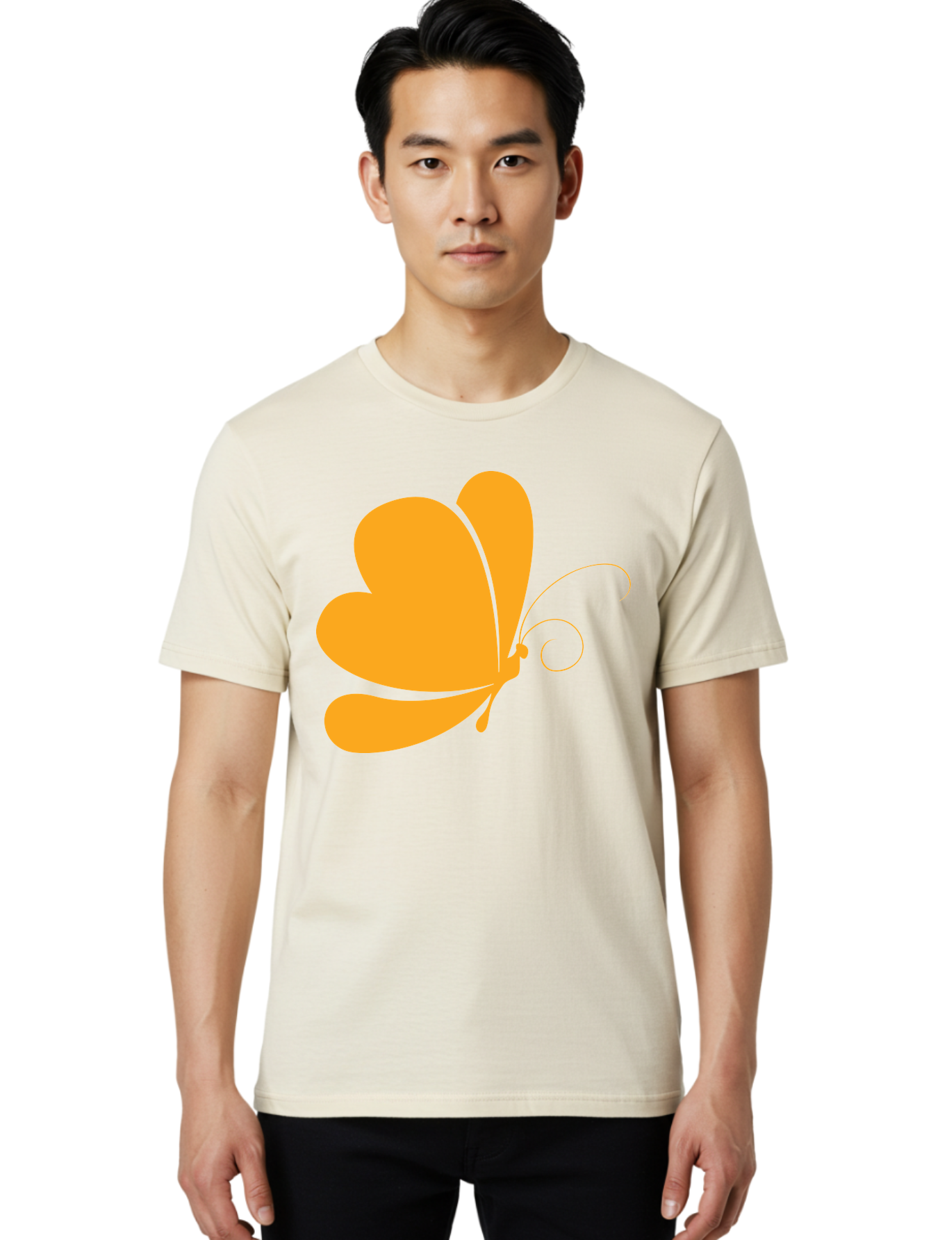 Butterfly Men'S Graphic Tee, 100% Cotton, Comfortable Casual Summer Wear, Machine Washable, Orange Butterfly, Minimalist Design, Stylized Insect, Delicate Features, Orange Silhouette, Butterfly Wings, Simple Shapes, Graphic Illustration, Aac554