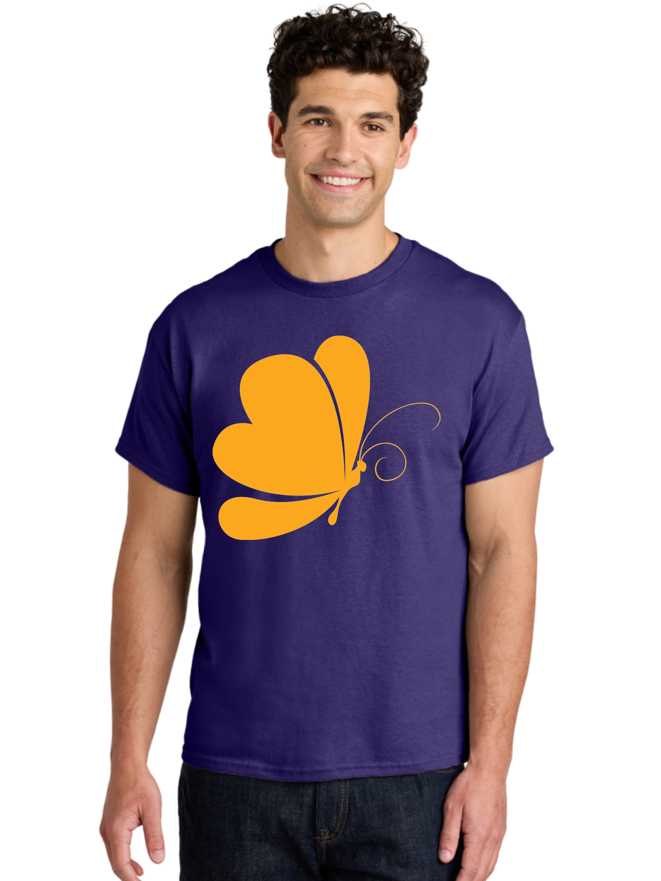 Butterfly Men'S Graphic Tee, 100% Cotton, Comfortable Casual Summer Wear, Machine Washable, Orange Butterfly, Minimalist Design, Stylized Insect, Delicate Features, Orange Silhouette, Butterfly Wings, Simple Shapes, Graphic Illustration, Aac554