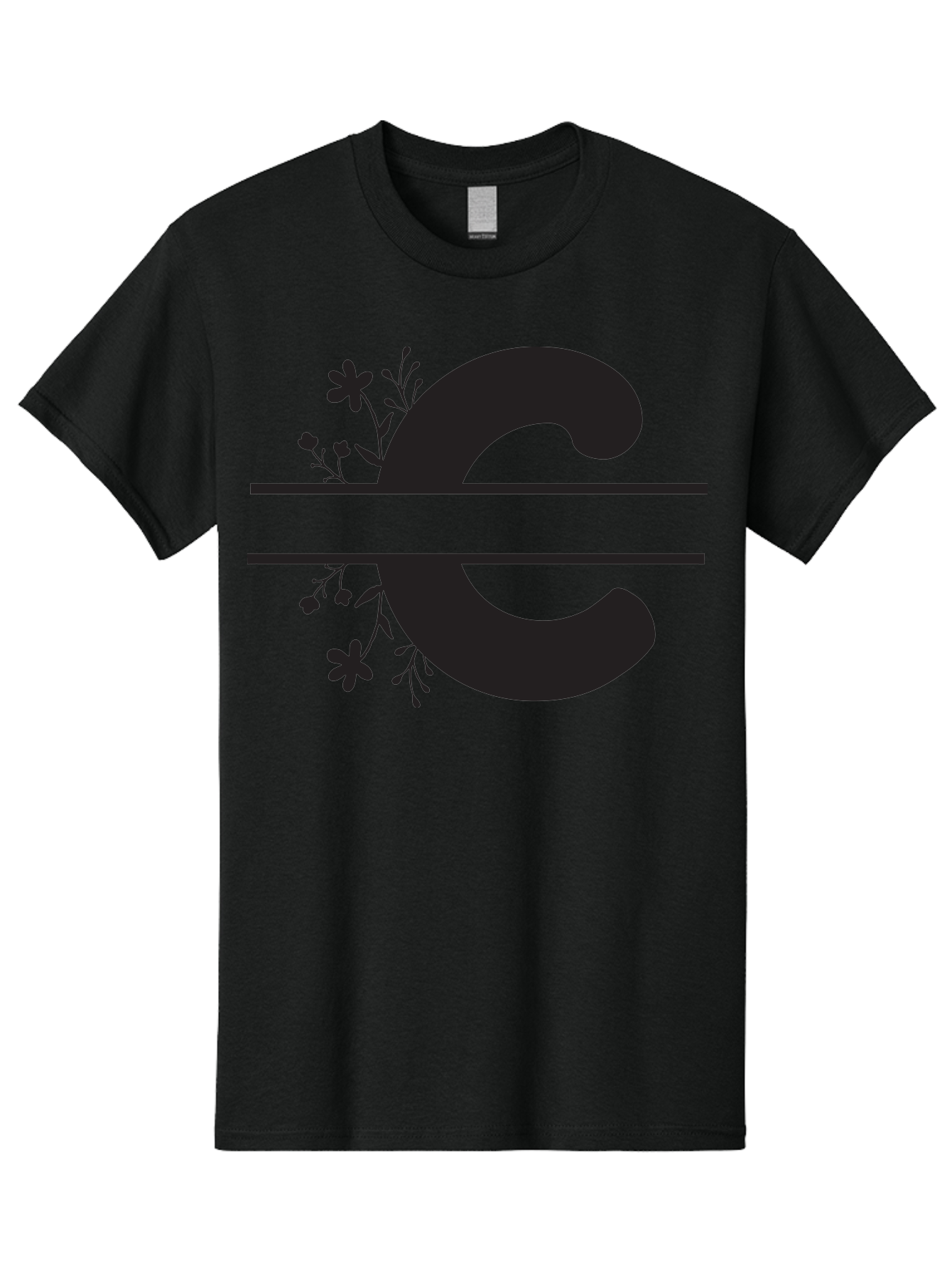 C-1 Men'S Graphic Tee, 100% Cotton, Comfortable Casual Summer Wear, Machine Washable, Black Letter C, Floral Design, Flowers And Foliage, Elegant Typography, Decorative Elements, Simple Yet Sophisticated Aac556