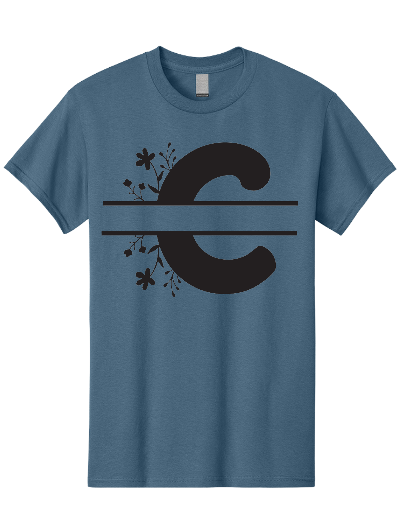 C-1 Men'S Graphic Tee, 100% Cotton, Comfortable Casual Summer Wear, Machine Washable, Black Letter C, Floral Design, Flowers And Foliage, Elegant Typography, Decorative Elements, Simple Yet Sophisticated Aac556