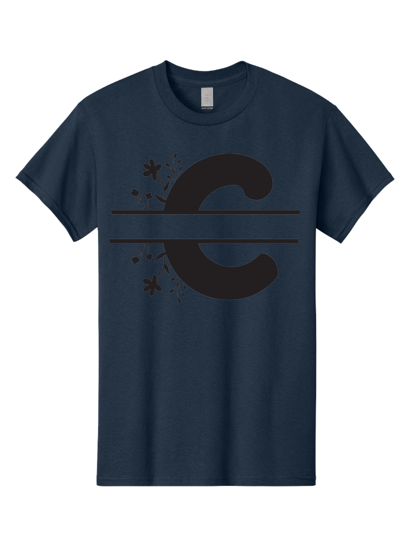 C-1 Men'S Graphic Tee, 100% Cotton, Comfortable Casual Summer Wear, Machine Washable, Black Letter C, Floral Design, Flowers And Foliage, Elegant Typography, Decorative Elements, Simple Yet Sophisticated Aac556