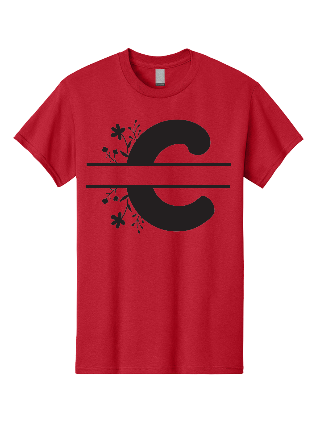 C-1 Men'S Graphic Tee, 100% Cotton, Comfortable Casual Summer Wear, Machine Washable, Black Letter C, Floral Design, Flowers And Foliage, Elegant Typography, Decorative Elements, Simple Yet Sophisticated Aac556