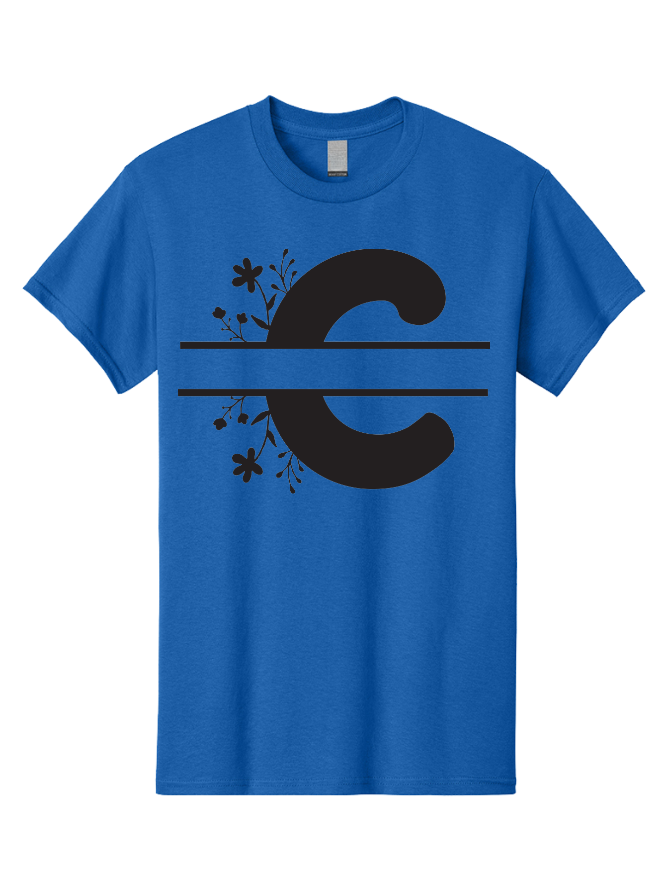 C-1 Men'S Graphic Tee, 100% Cotton, Comfortable Casual Summer Wear, Machine Washable, Black Letter C, Floral Design, Flowers And Foliage, Elegant Typography, Decorative Elements, Simple Yet Sophisticated Aac556