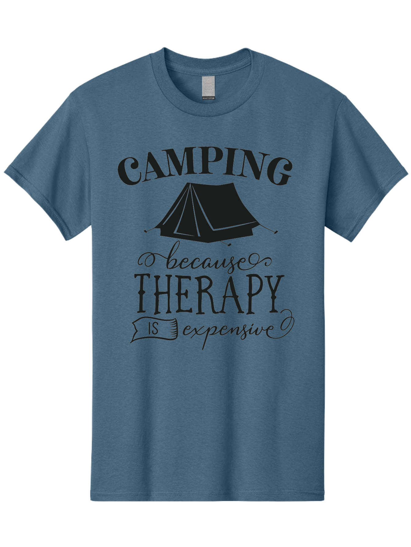 Camping-Because-Therapy-Is-Expensive Men'S Graphic Tee, 100% Cotton, Comfortable Casual Summer Wear, Machine Washable, Camping Quotes, Outdoor Adventures, Therapy Alternatives, Humorous Sayings, Camping Humor, Wellness Retreats, Aac559