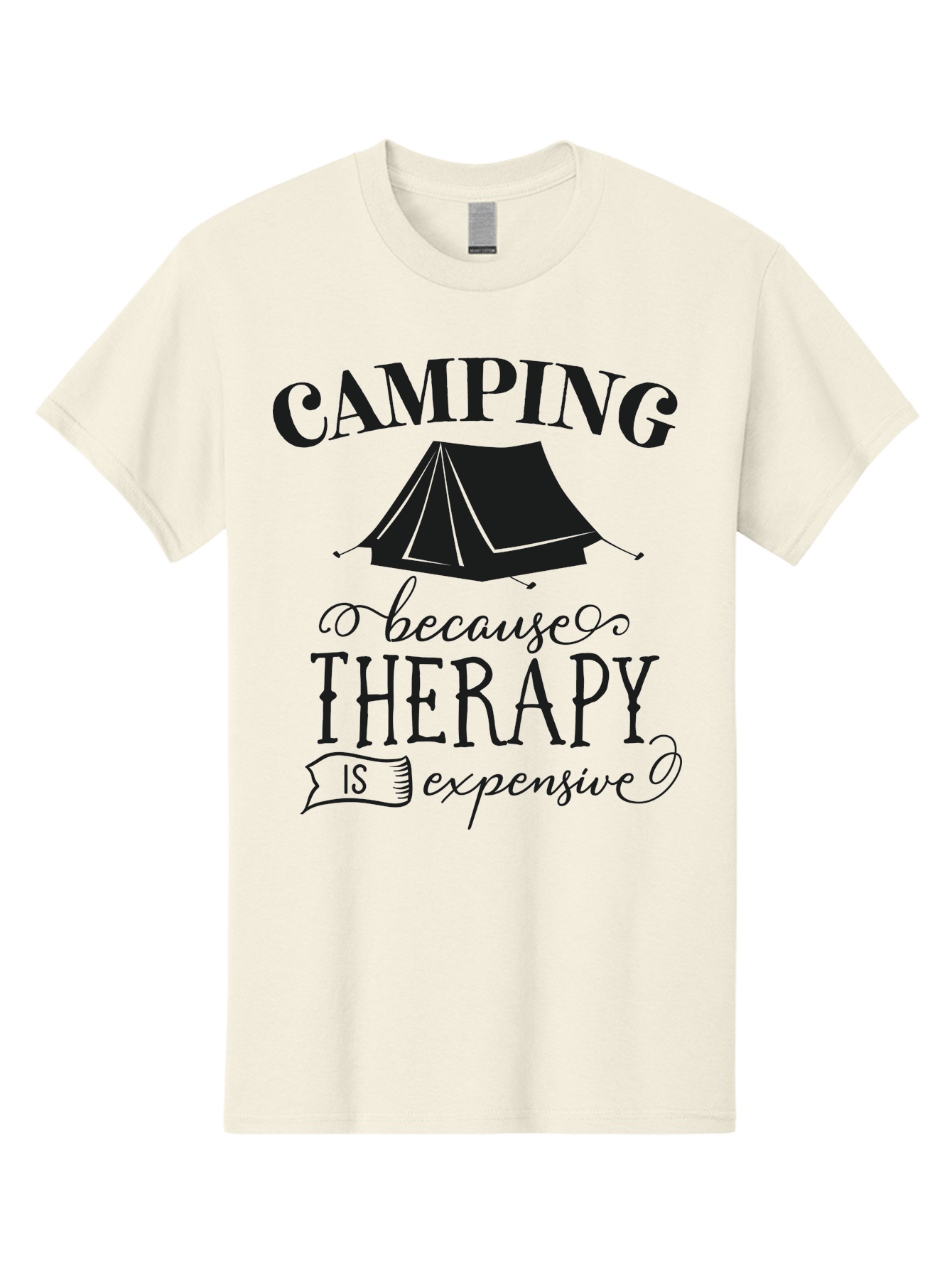 Camping-Because-Therapy-Is-Expensive Men'S Graphic Tee, 100% Cotton, Comfortable Casual Summer Wear, Machine Washable, Camping Quotes, Outdoor Adventures, Therapy Alternatives, Humorous Sayings, Camping Humor, Wellness Retreats, Aac559