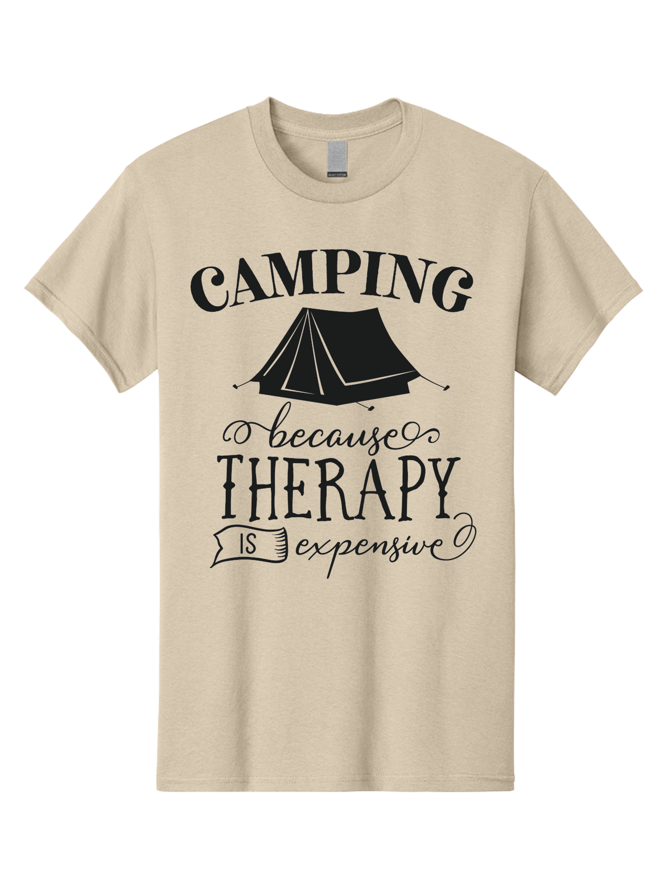 Camping-Because-Therapy-Is-Expensive Men'S Graphic Tee, 100% Cotton, Comfortable Casual Summer Wear, Machine Washable, Camping Quotes, Outdoor Adventures, Therapy Alternatives, Humorous Sayings, Camping Humor, Wellness Retreats, Aac559