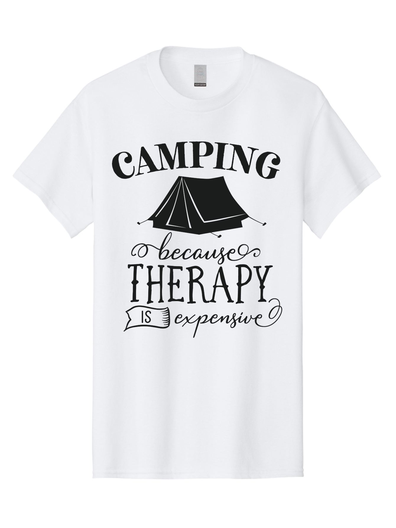 Camping-Because-Therapy-Is-Expensive Men'S Graphic Tee, 100% Cotton, Comfortable Casual Summer Wear, Machine Washable, Camping Quotes, Outdoor Adventures, Therapy Alternatives, Humorous Sayings, Camping Humor, Wellness Retreats, Aac559