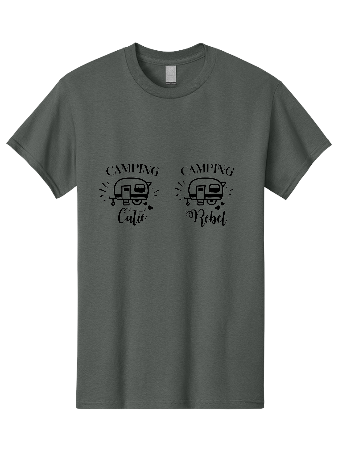 Camping-Cutie-Camping-Rebel Men'S Graphic Tee, 100% Cotton, Comfortable Casual Summer Wear, Machine Washable, Camping Cutie, Camping Rebel, Camper Illustrations, Caravan Graphics, Outdoor Adventure, Travel, Rv, Hearts, Cursive Font Aac560