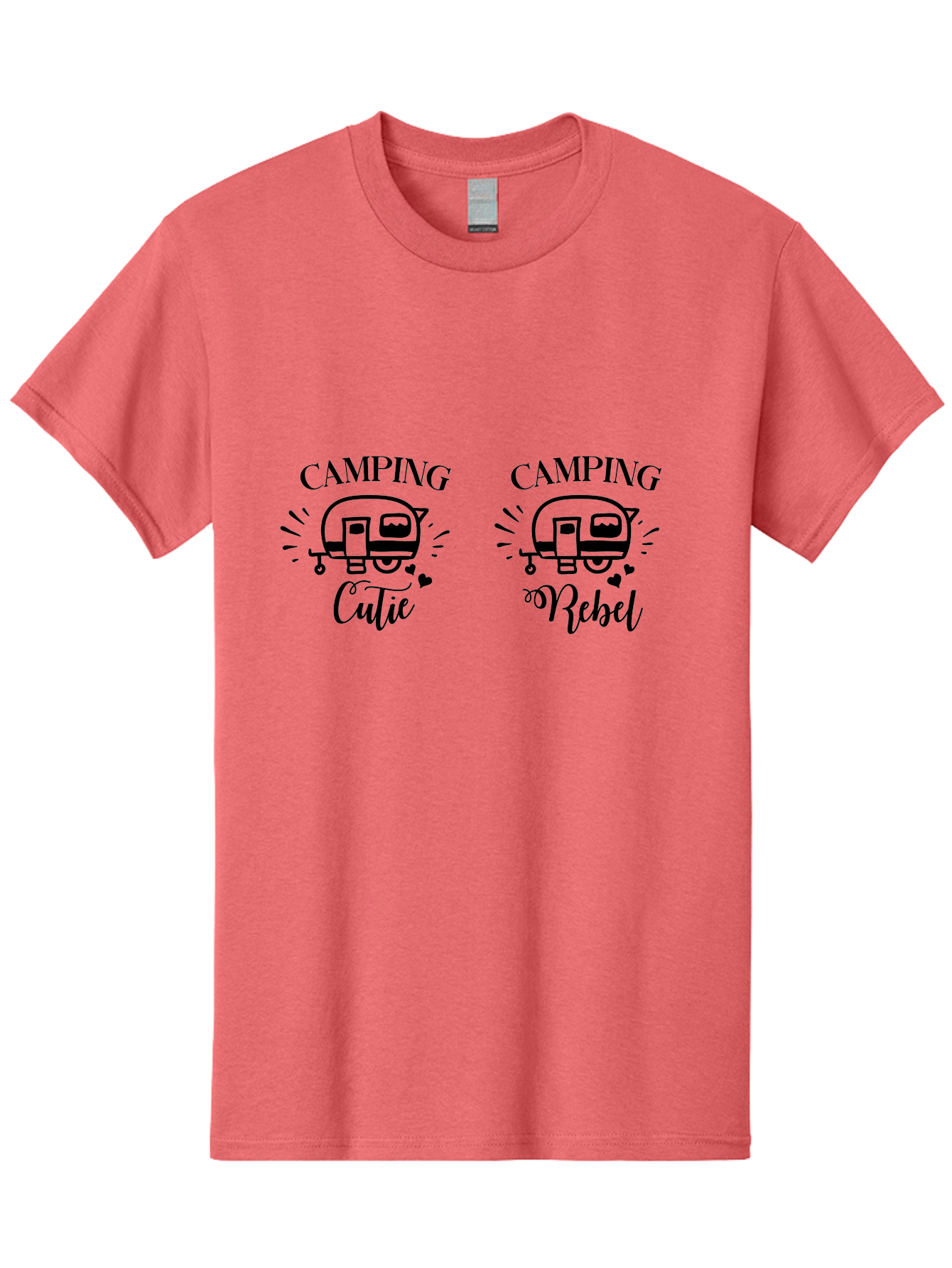 Camping-Cutie-Camping-Rebel Men'S Graphic Tee, 100% Cotton, Comfortable Casual Summer Wear, Machine Washable, Camping Cutie, Camping Rebel, Camper Illustrations, Caravan Graphics, Outdoor Adventure, Travel, Rv, Hearts, Cursive Font Aac560