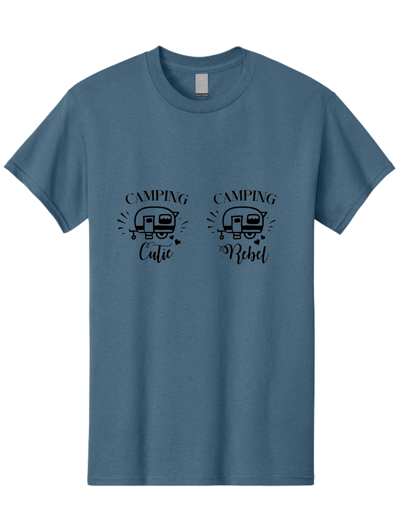 Camping-Cutie-Camping-Rebel Men'S Graphic Tee, 100% Cotton, Comfortable Casual Summer Wear, Machine Washable, Camping Cutie, Camping Rebel, Camper Illustrations, Caravan Graphics, Outdoor Adventure, Travel, Rv, Hearts, Cursive Font Aac560