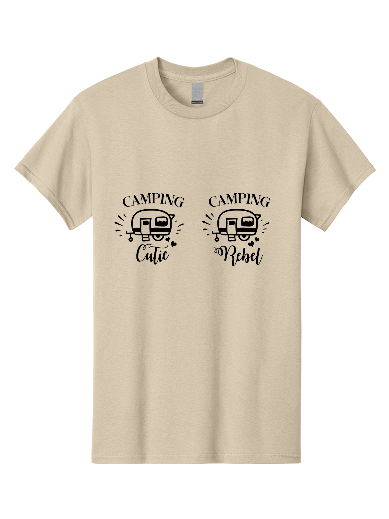 Camping-Cutie-Camping-Rebel Men'S Graphic Tee, 100% Cotton, Comfortable Casual Summer Wear, Machine Washable, Camping Cutie, Camping Rebel, Camper Illustrations, Caravan Graphics, Outdoor Adventure, Travel, Rv, Hearts, Cursive Font Aac560