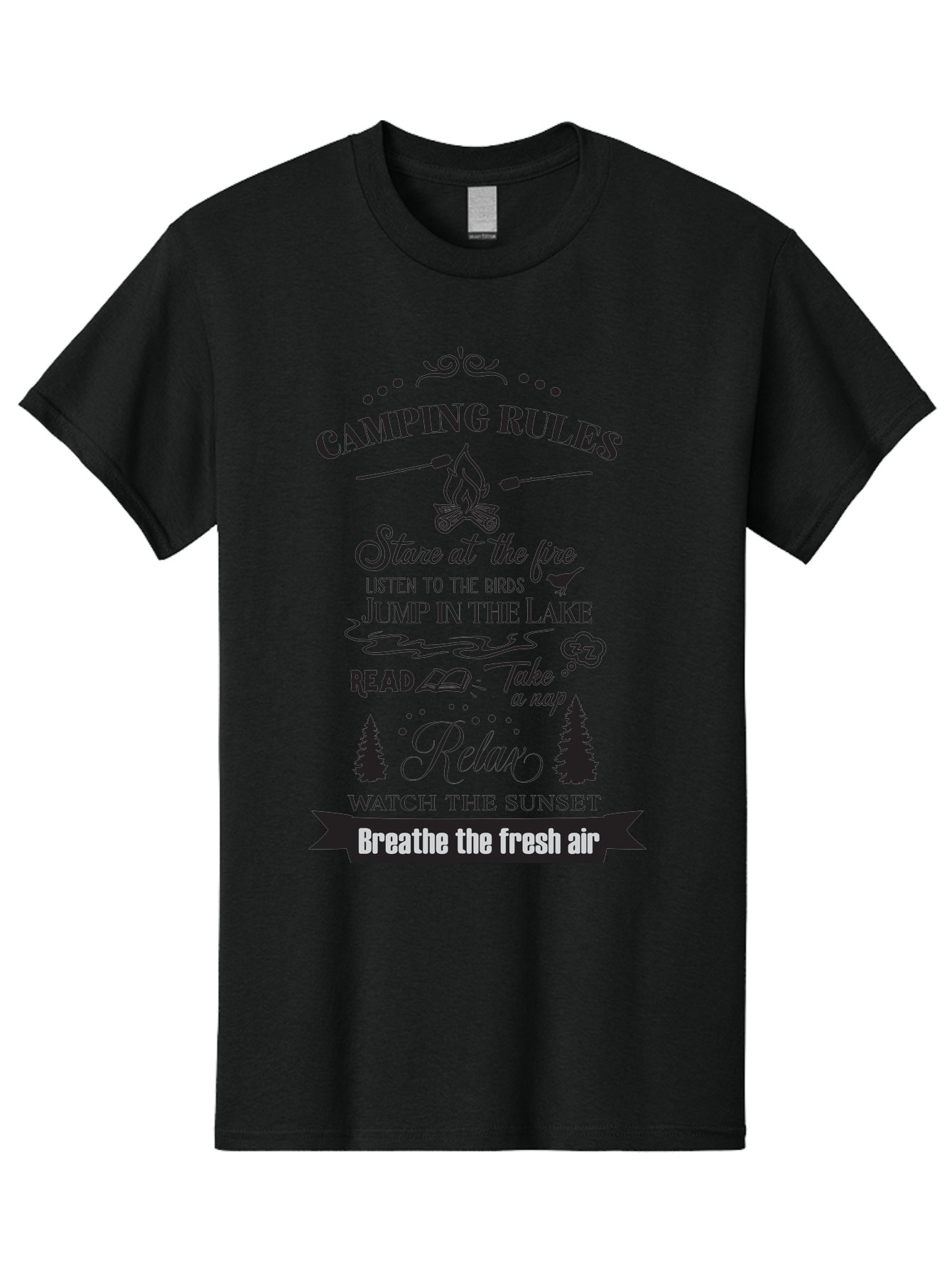 Camping-Rules Men'S Graphic Tee, 100% Cotton, Comfortable Casual Summer Wear, Machine Washable, Camping Rules, Outdoor Activities, Camping Tips, Nature Lovers, Relaxation Techniques, Campfire, Lake, Reading, Napping, Sunset Watching, Fresh Air Aac561