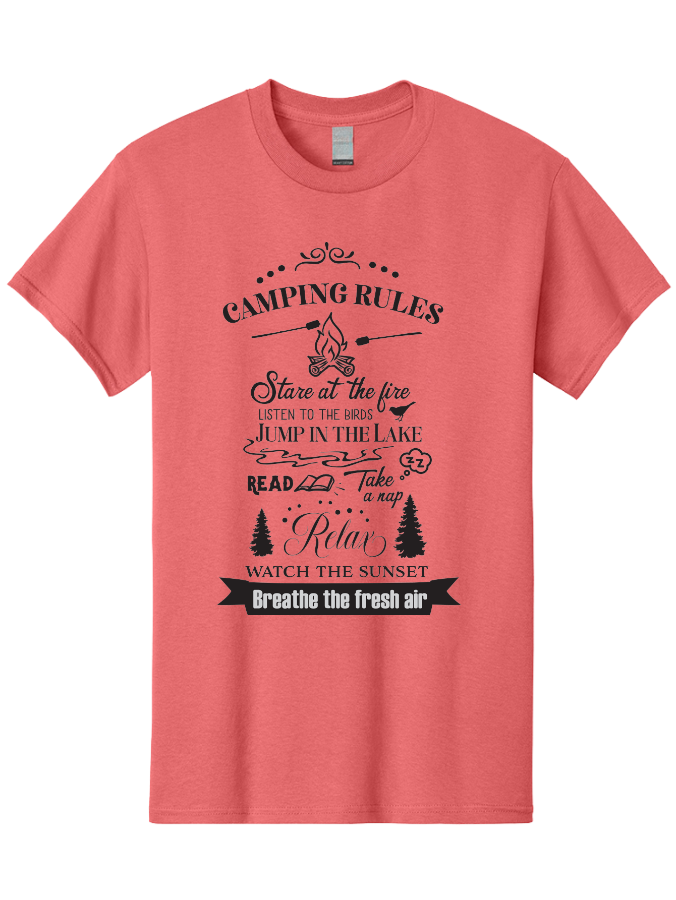 Camping-Rules Men'S Graphic Tee, 100% Cotton, Comfortable Casual Summer Wear, Machine Washable, Camping Rules, Outdoor Activities, Camping Tips, Nature Lovers, Relaxation Techniques, Campfire, Lake, Reading, Napping, Sunset Watching, Fresh Air Aac561