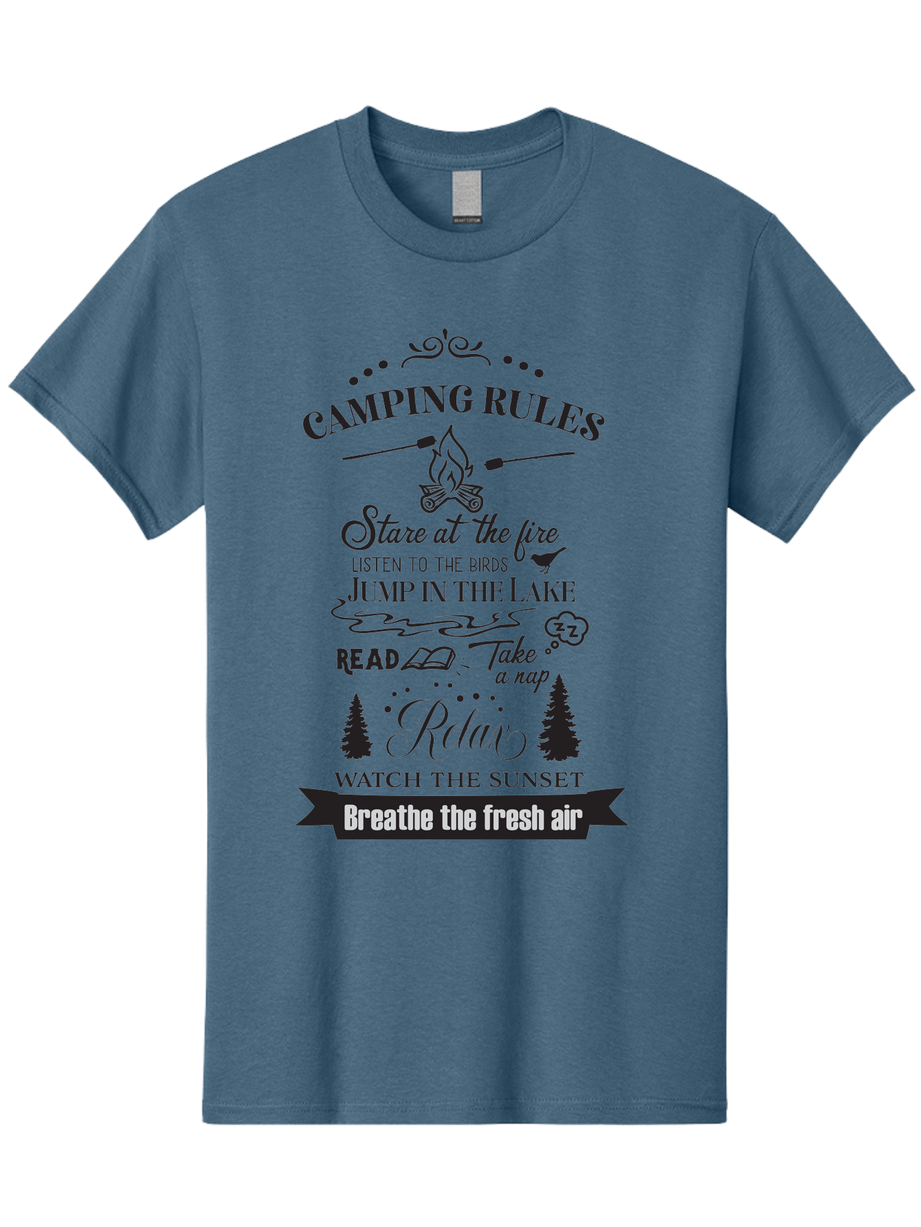 Camping-Rules Men'S Graphic Tee, 100% Cotton, Comfortable Casual Summer Wear, Machine Washable, Camping Rules, Outdoor Activities, Camping Tips, Nature Lovers, Relaxation Techniques, Campfire, Lake, Reading, Napping, Sunset Watching, Fresh Air Aac561