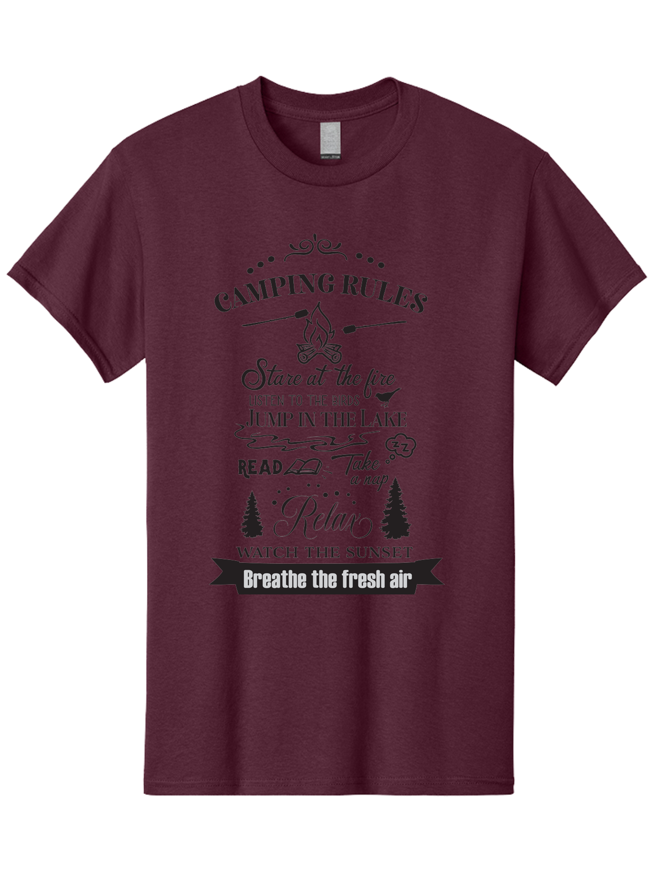 Camping-Rules Men'S Graphic Tee, 100% Cotton, Comfortable Casual Summer Wear, Machine Washable, Camping Rules, Outdoor Activities, Camping Tips, Nature Lovers, Relaxation Techniques, Campfire, Lake, Reading, Napping, Sunset Watching, Fresh Air Aac561