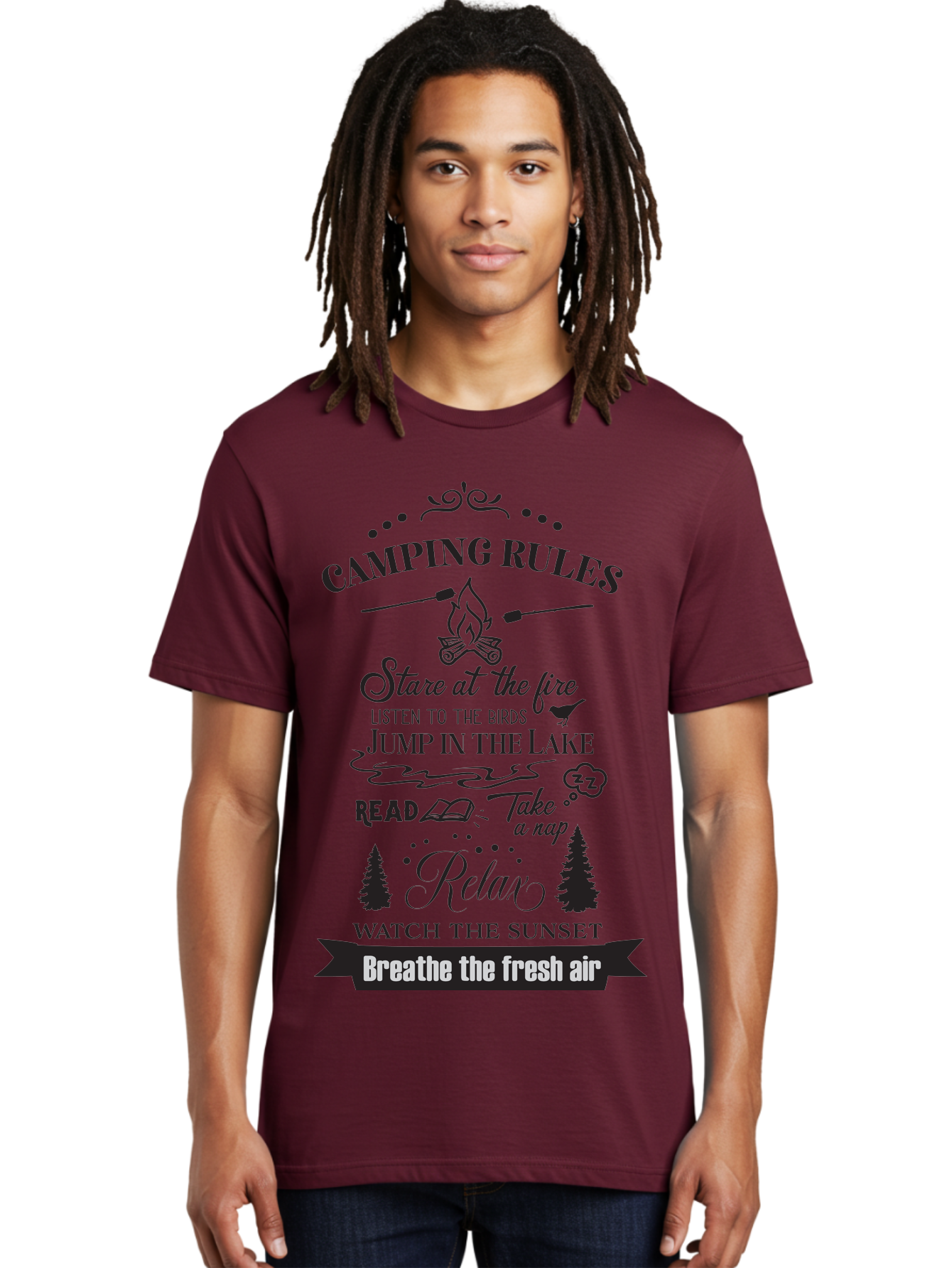 Camping-Rules Men'S Graphic Tee, 100% Cotton, Comfortable Casual Summer Wear, Machine Washable, Camping Rules, Outdoor Activities, Camping Tips, Nature Lovers, Relaxation Techniques, Campfire, Lake, Reading, Napping, Sunset Watching, Fresh Air Aac561