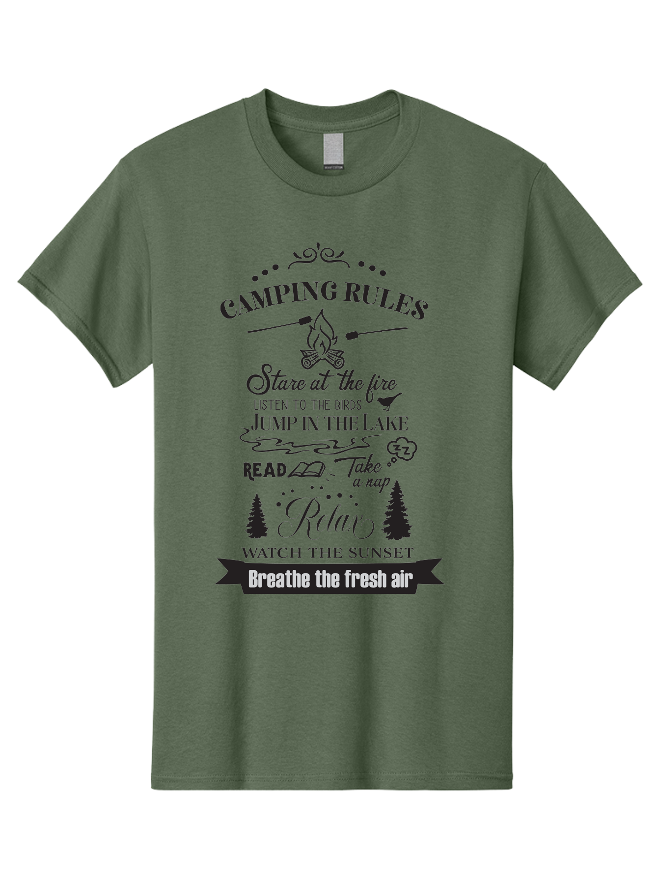 Camping-Rules Men'S Graphic Tee, 100% Cotton, Comfortable Casual Summer Wear, Machine Washable, Camping Rules, Outdoor Activities, Camping Tips, Nature Lovers, Relaxation Techniques, Campfire, Lake, Reading, Napping, Sunset Watching, Fresh Air Aac561