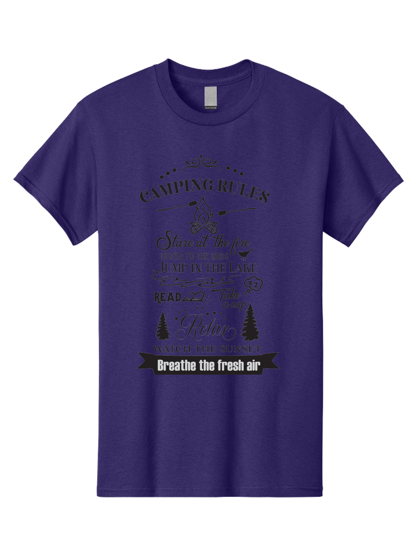 Camping-Rules Men'S Graphic Tee, 100% Cotton, Comfortable Casual Summer Wear, Machine Washable, Camping Rules, Outdoor Activities, Camping Tips, Nature Lovers, Relaxation Techniques, Campfire, Lake, Reading, Napping, Sunset Watching, Fresh Air Aac561