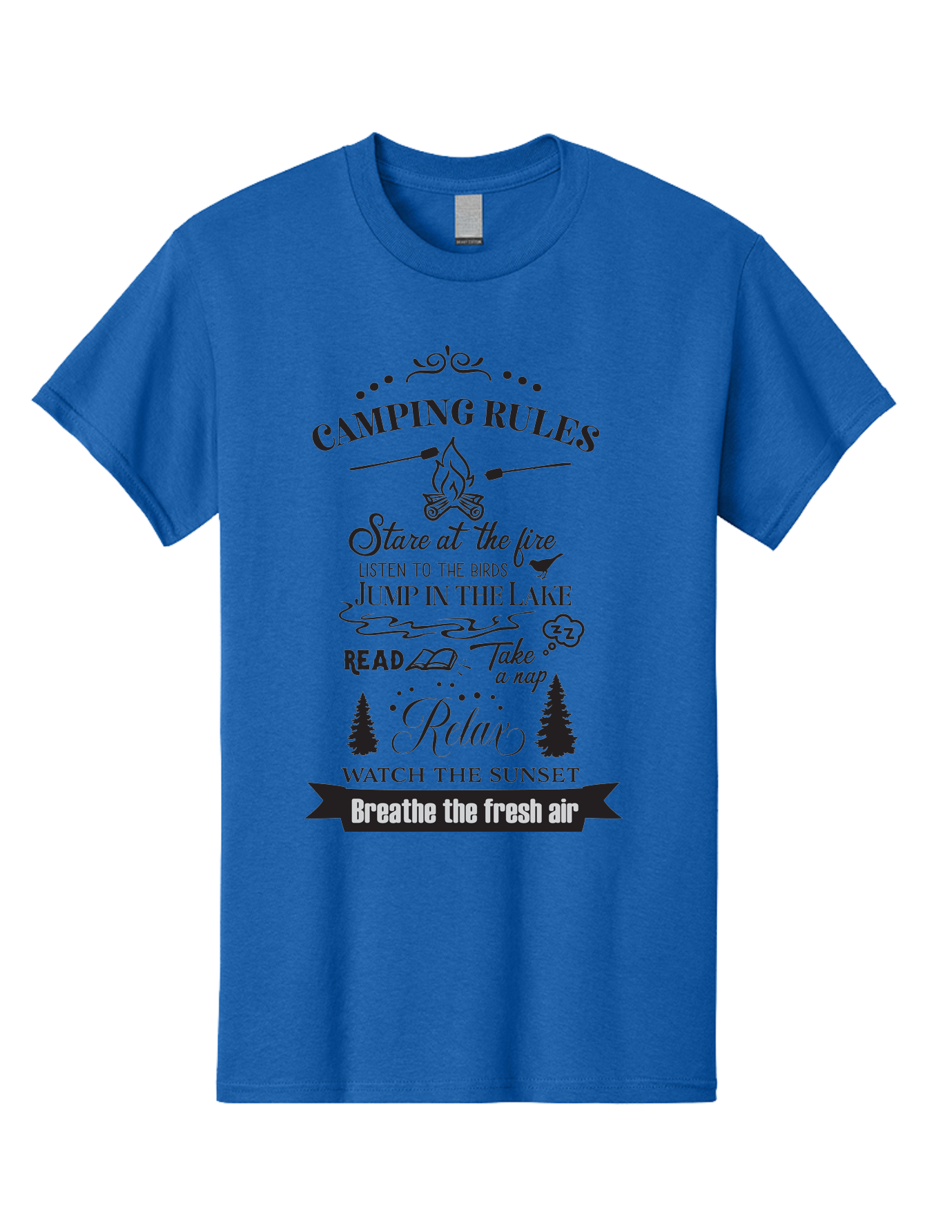 Camping-Rules Men'S Graphic Tee, 100% Cotton, Comfortable Casual Summer Wear, Machine Washable, Camping Rules, Outdoor Activities, Camping Tips, Nature Lovers, Relaxation Techniques, Campfire, Lake, Reading, Napping, Sunset Watching, Fresh Air Aac561