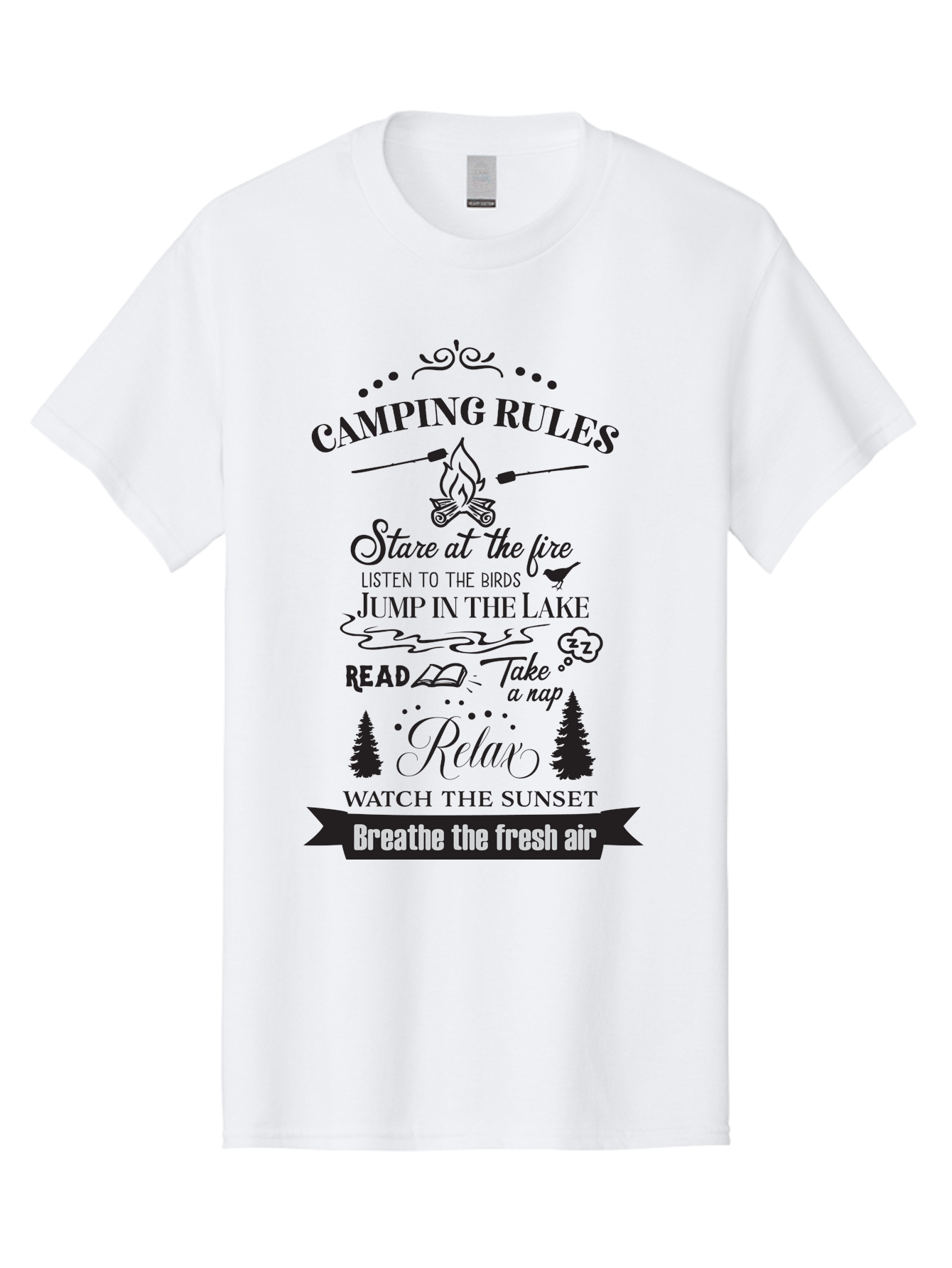 Camping-Rules Men'S Graphic Tee, 100% Cotton, Comfortable Casual Summer Wear, Machine Washable, Camping Rules, Outdoor Activities, Camping Tips, Nature Lovers, Relaxation Techniques, Campfire, Lake, Reading, Napping, Sunset Watching, Fresh Air Aac561