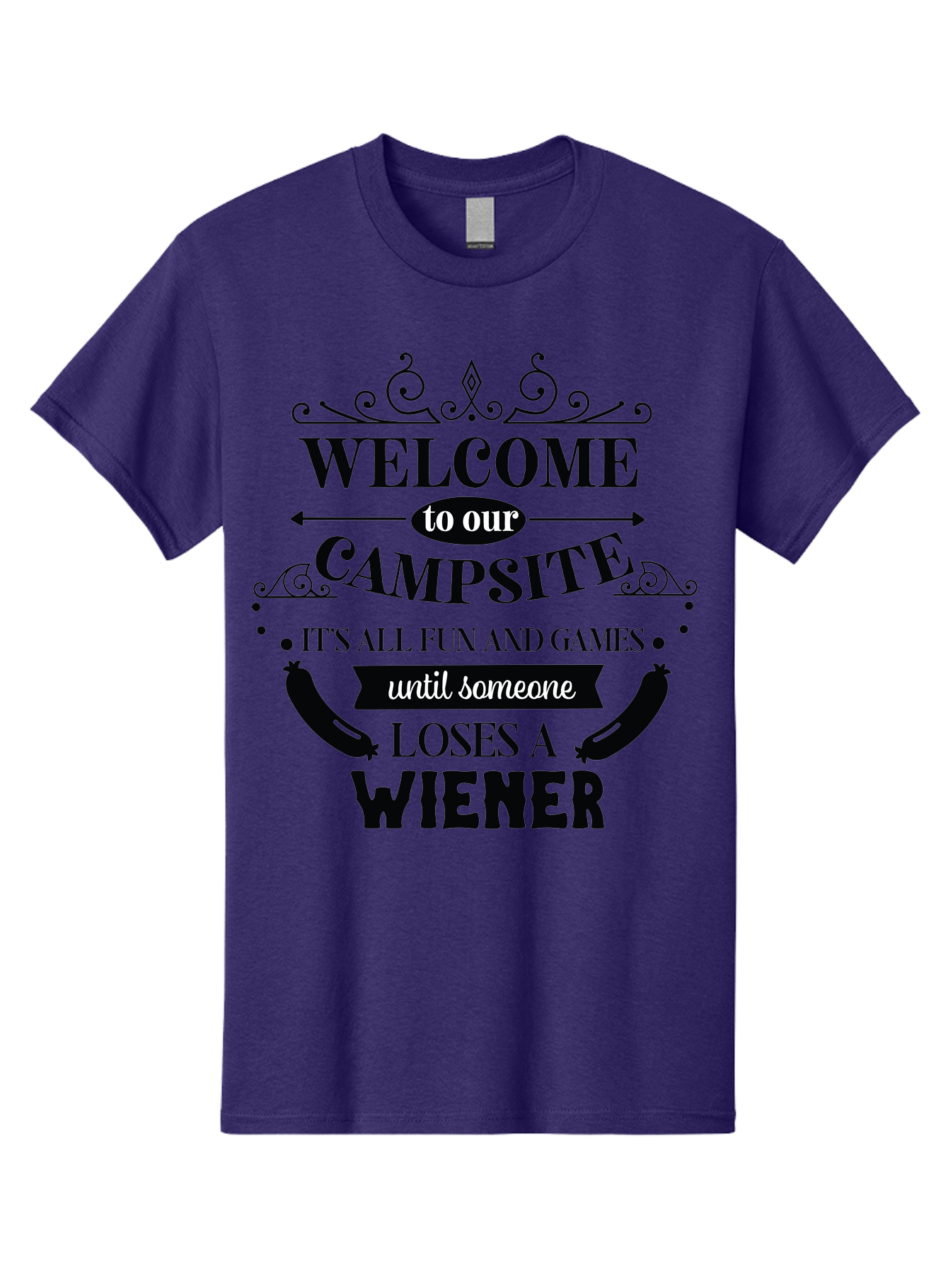 Campsite-Sign Men'S Graphic Tee, 100% Cotton, Comfortable Casual Summer Wear, Machine Washable, Camping Humor, Funny Quote, Wiener Joke, Outdoor Adventure, Campsite Welcome, Summer Fun, Playful Saying, Witty Humor, Camping Quote Aac562