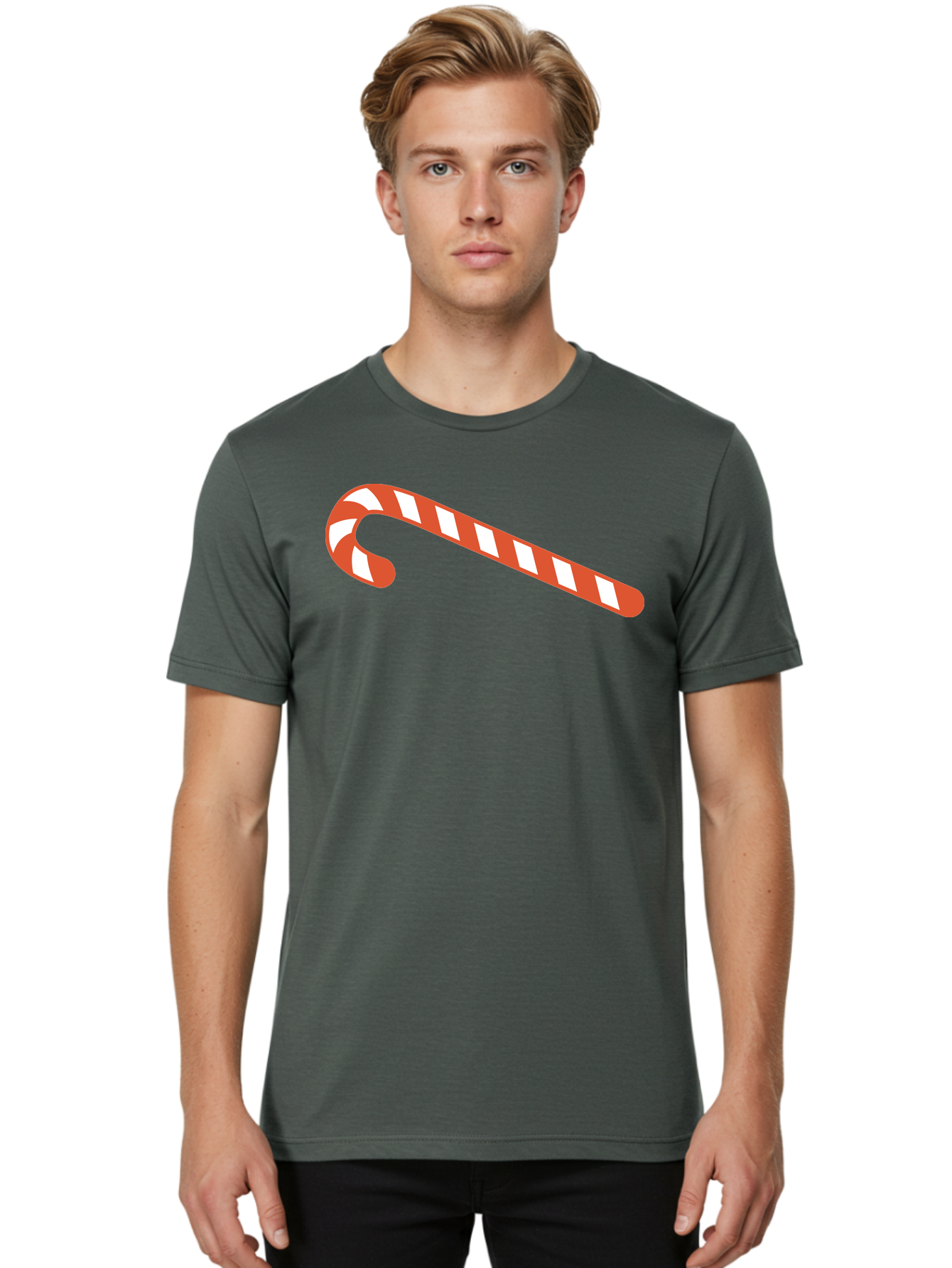 Candy-Cane Men'S Graphic Tee, 100% Cotton, Comfortable Casual Summer Wear, Machine Washable, Striped Candy Cane, Christmas Treat, Festive Holiday Symbol, Red And White Stripes, Sweet Holiday Tradition, Seasonal Delight Aac565