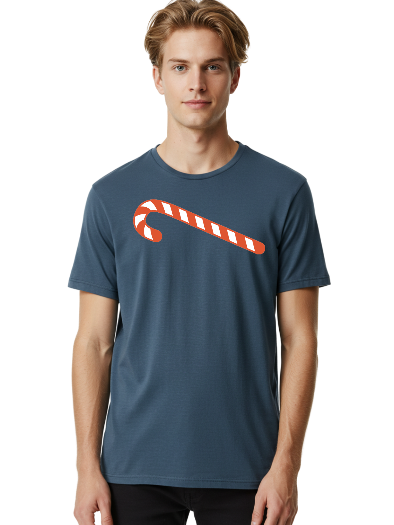 Candy-Cane Men'S Graphic Tee, 100% Cotton, Comfortable Casual Summer Wear, Machine Washable, Striped Candy Cane, Christmas Treat, Festive Holiday Symbol, Red And White Stripes, Sweet Holiday Tradition, Seasonal Delight Aac565